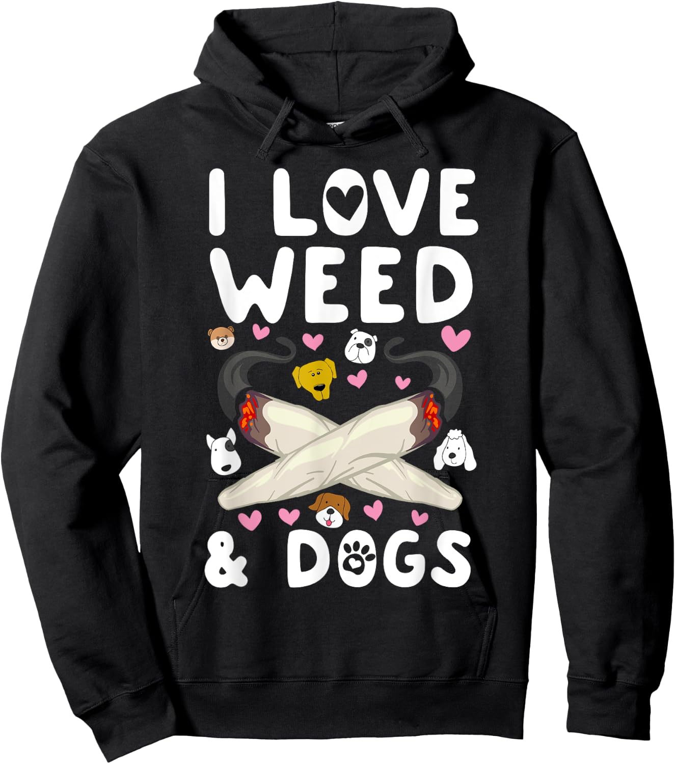 I Love Weed & Dogs Marijuana Cannabis Canine Reefer Gift Men Women Hoodie - Hoodie | Black