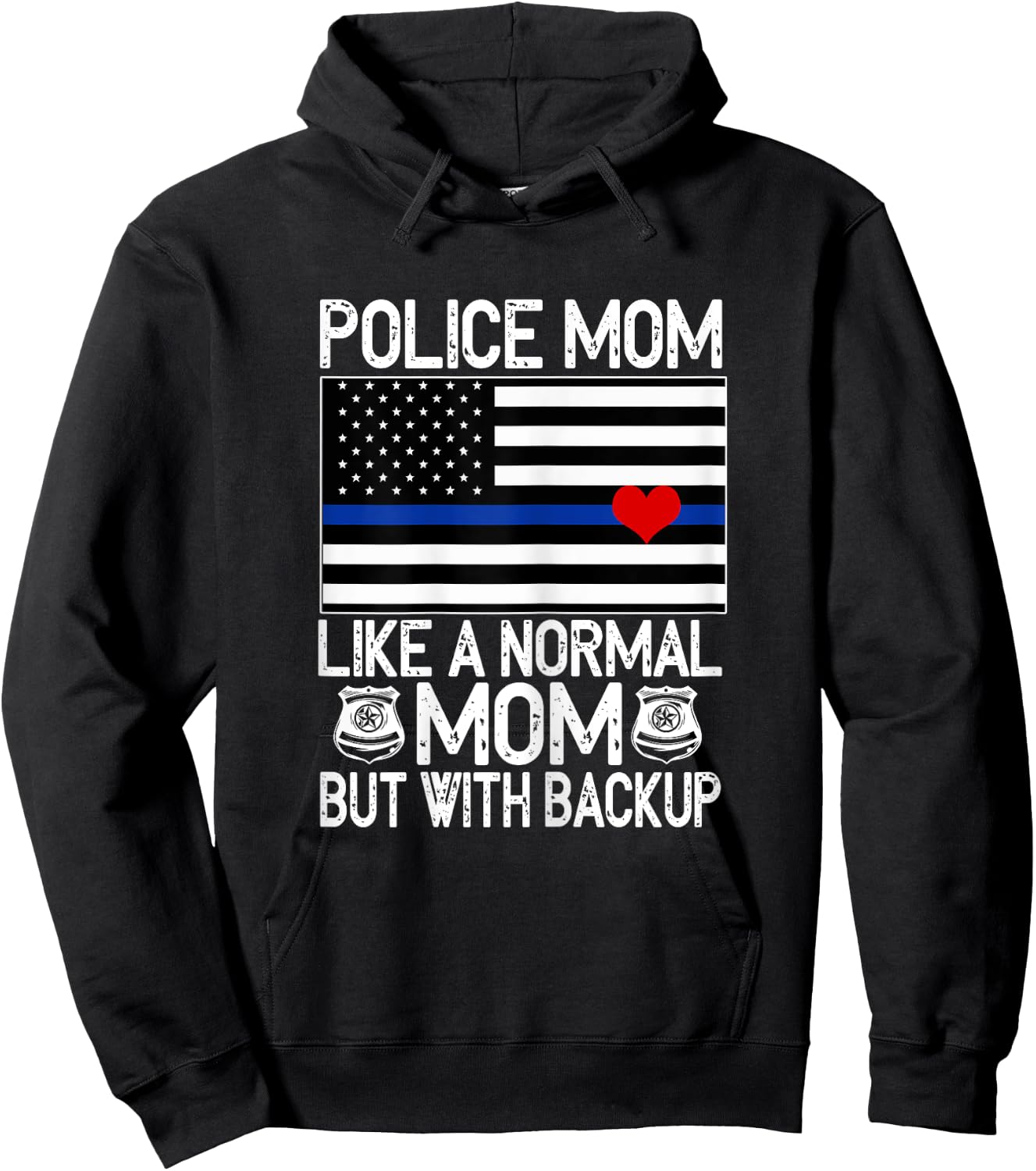 Police Mom Proud Officer Mom Blue Line American Flag Hoodie - Hoodie | Black