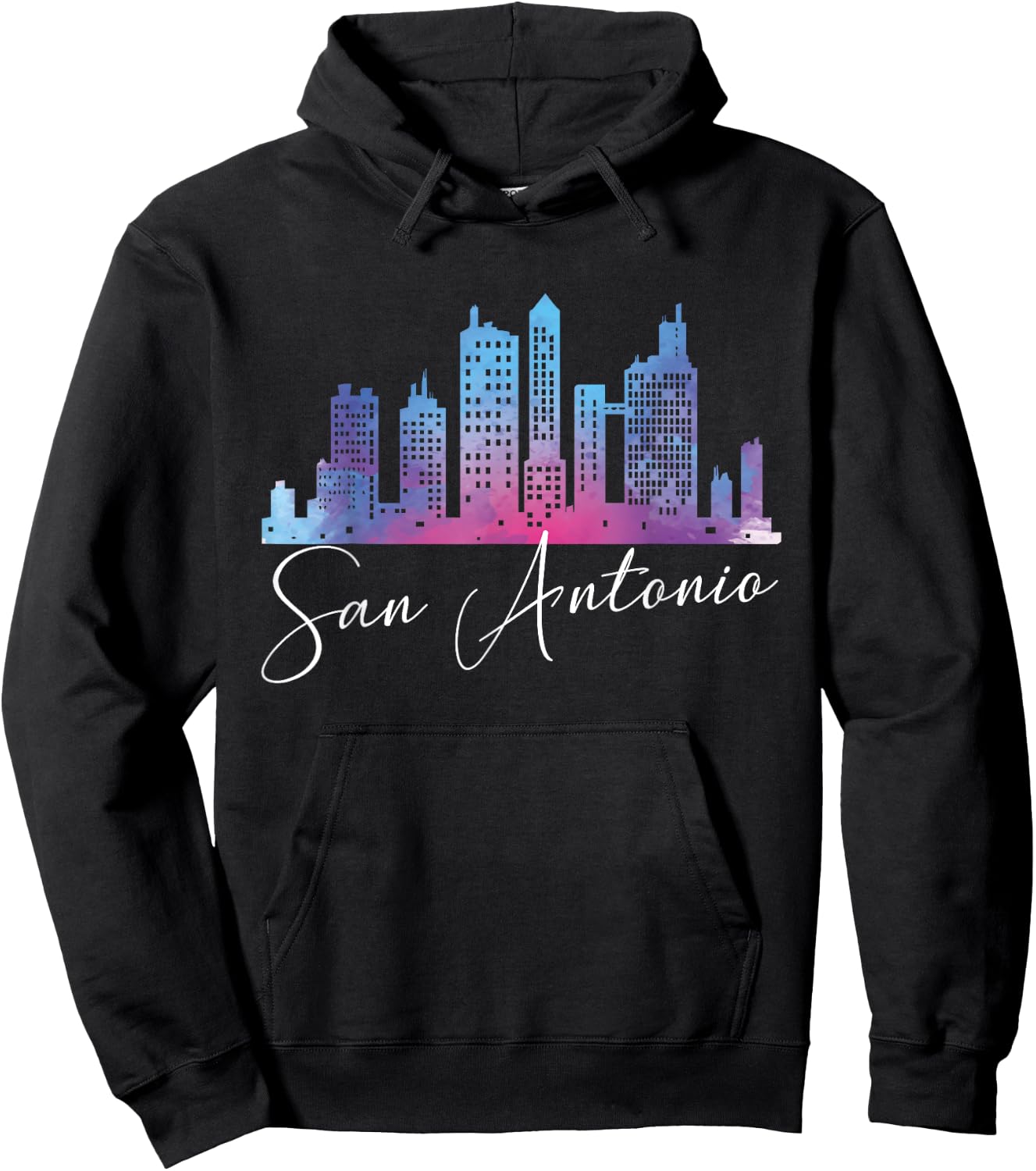 San Antonio Watercolor Skyline Texas State Hoodie - Hoodie | Black