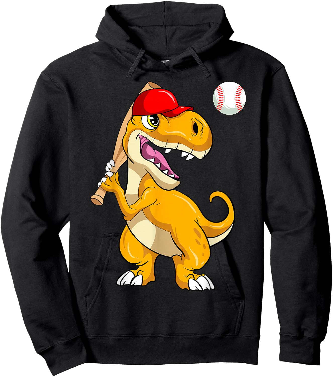 Baseball Dinosaur Kawaii T Rex Batting Baseball Player Hoodie - Hoodie | Black