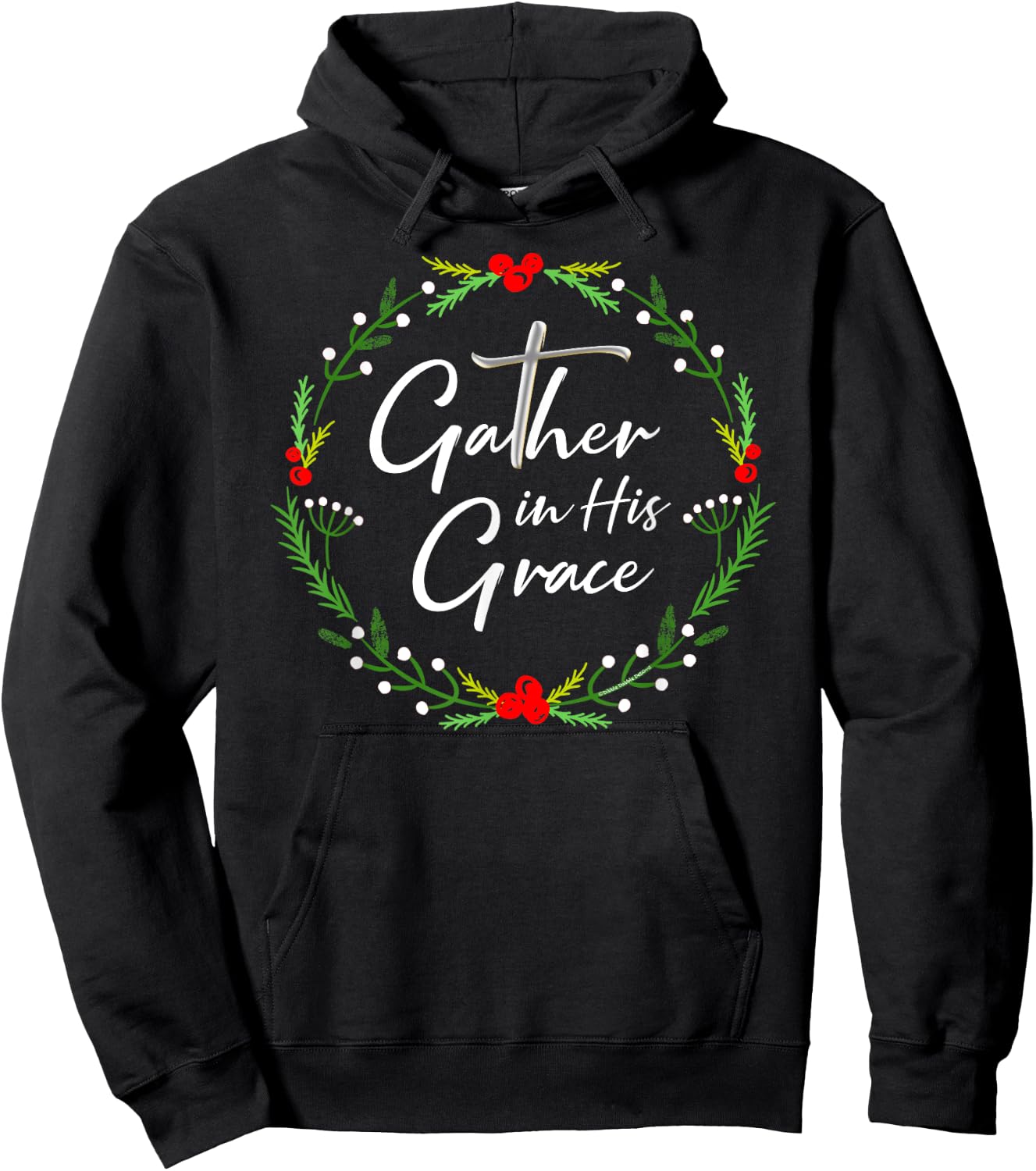Pretty Christmas Gather in His Grace Christian Hoodie - Hoodie | Black