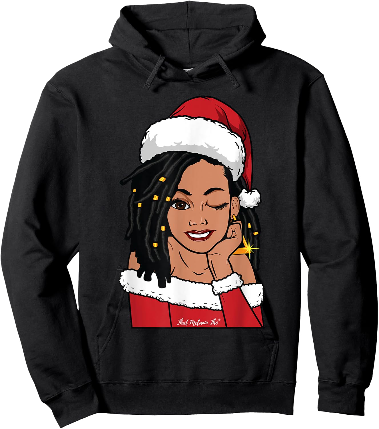 Black Mrs. Claus Locs Winking African American Christmas Hoodie - Hoodie | Black