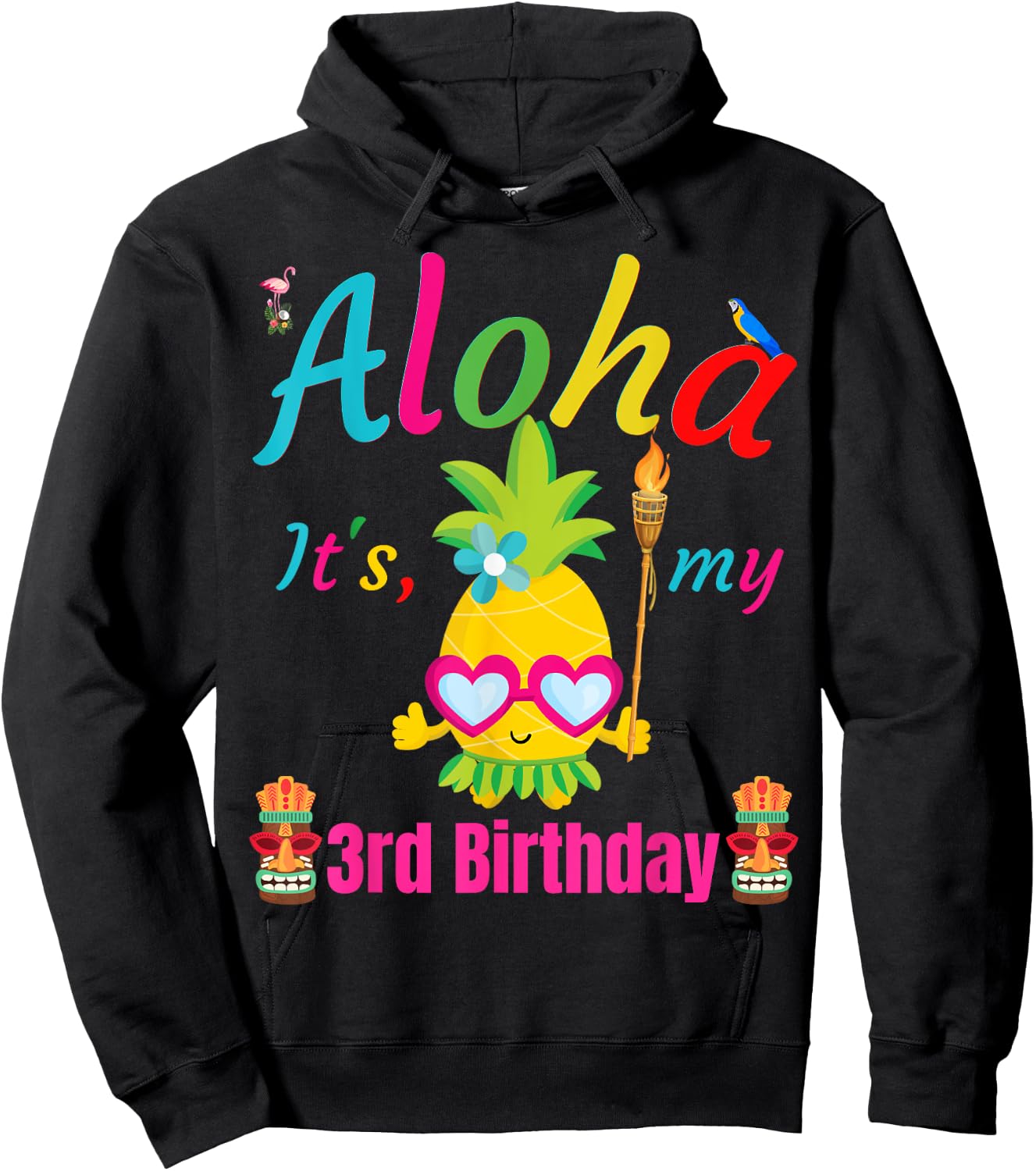 Aloha It's My 3rd Birthday Hawaii 3 Years Girls Luau Candles Hoodie - Hoodie | Black