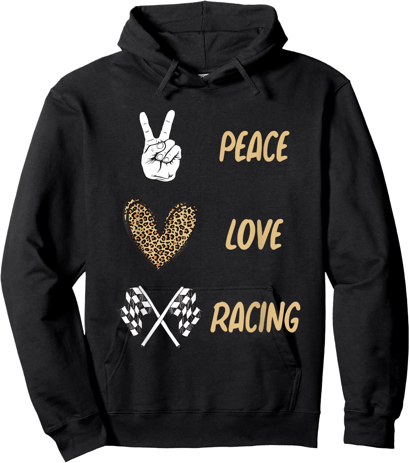 Women's Racing Design Kids Girls Peace Love Racing Race Flag Hoodie - Hoodie | Black