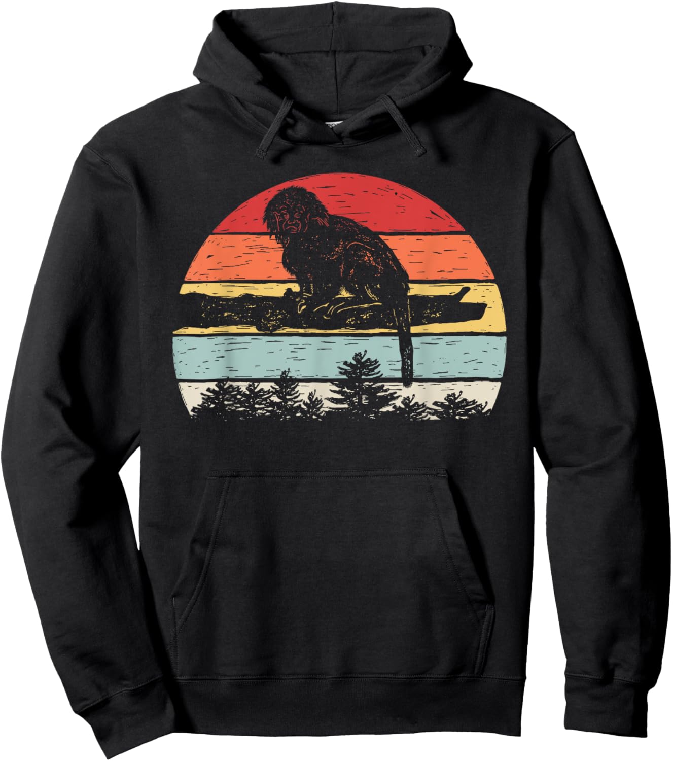 Vintage Retro Cotton Top Tamarin Monkey Hoodie - Hoodie | Black