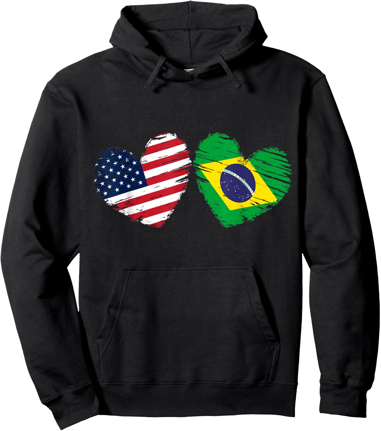 USA Brazil Flag Heart Valentines Day Brazilian American Hoodie - Hoodie | Black