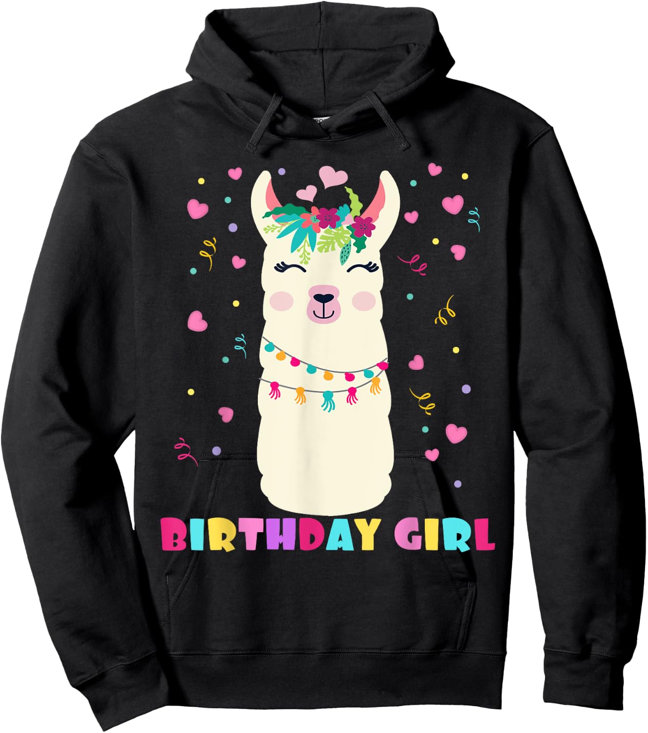 Birthday Girl Cute Llama Alpaca Kids Llamazing Hoodie - Hoodie | Black