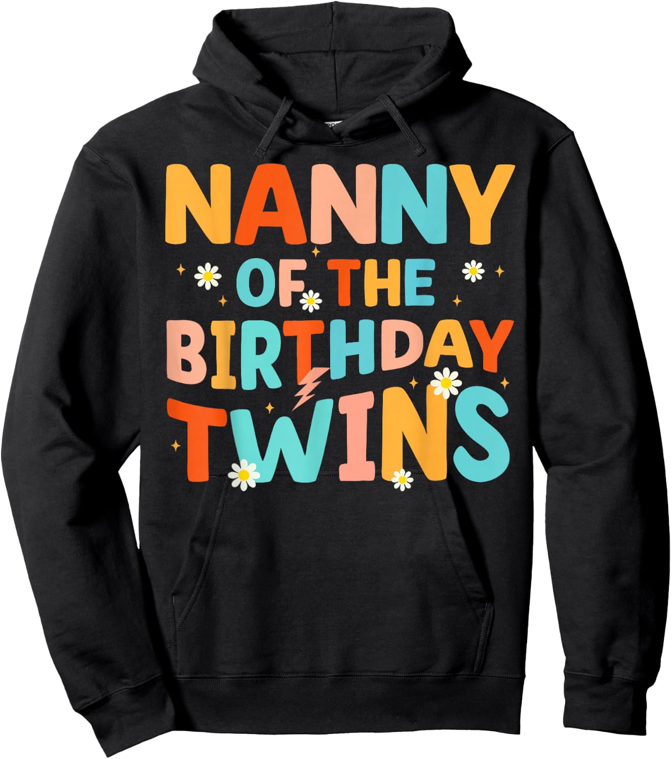 Nanny Of The Birthday Twins Kids Party Retro Bday Hoodie - Hoodie | Black