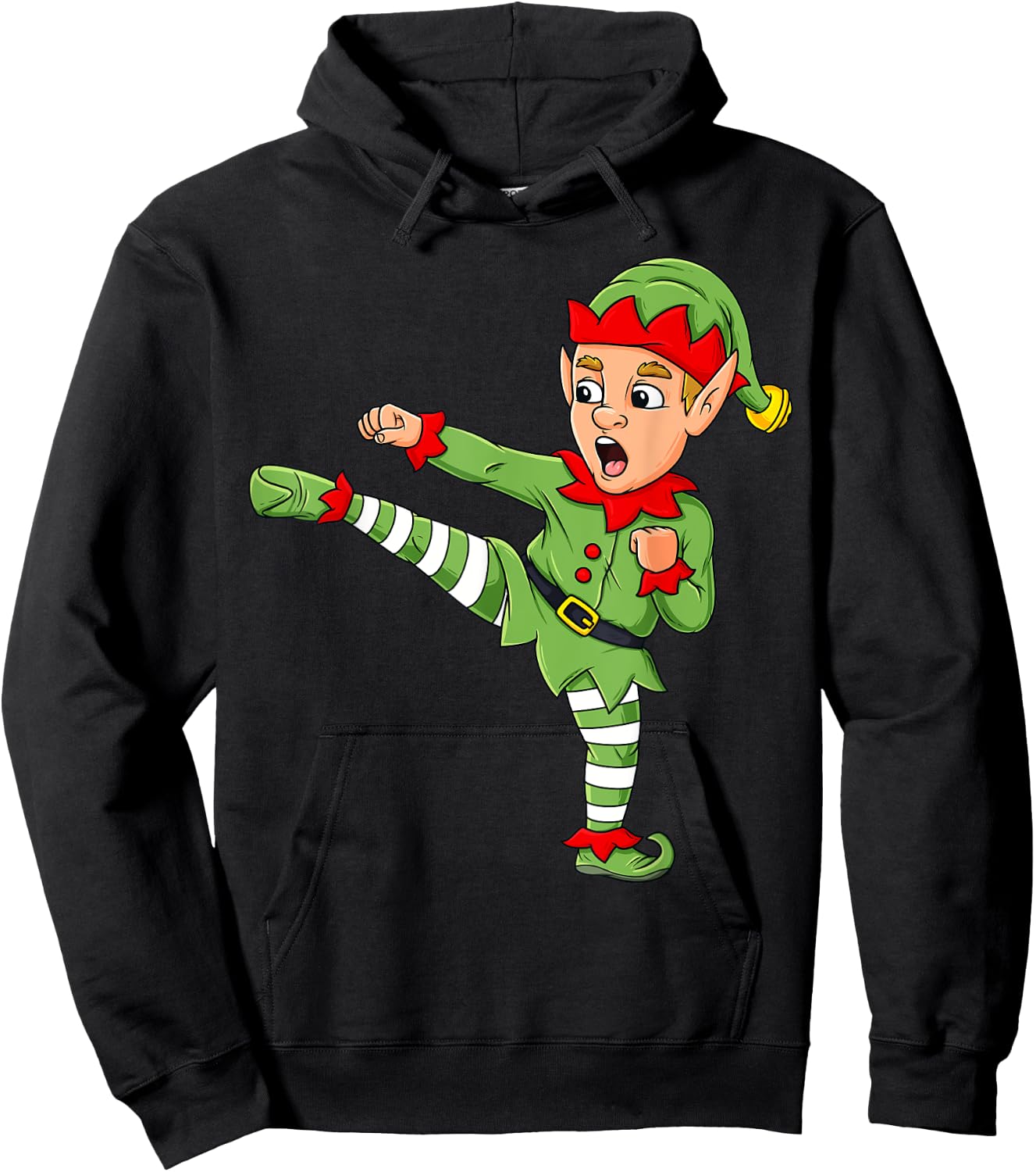 Christmas Elf Karate Funny Boys Girl Kids Family Pajama Xmas Hoodie - Hoodie | Black