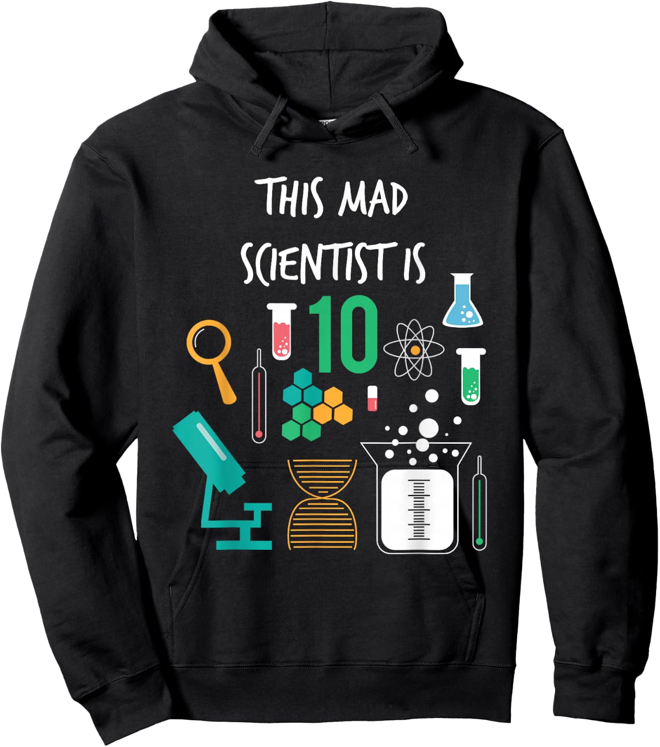 Mad Scientist Is 10 Years Old Funny Science Birthday T Shirt Hoodie - Hoodie | Black