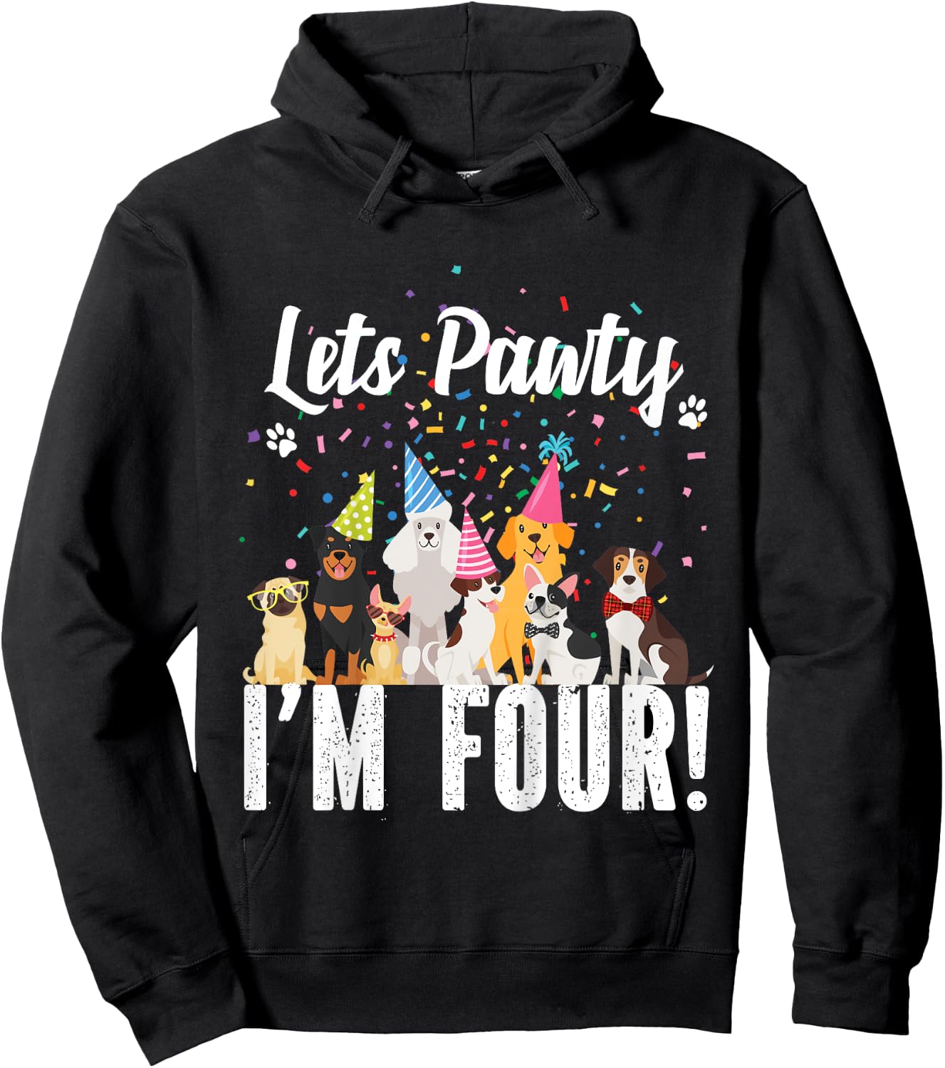 Pets Pawty I'm FOUR! Puppy Dog Themed Birthday Party for Girls Kids Hoodie - Hoodie | Black