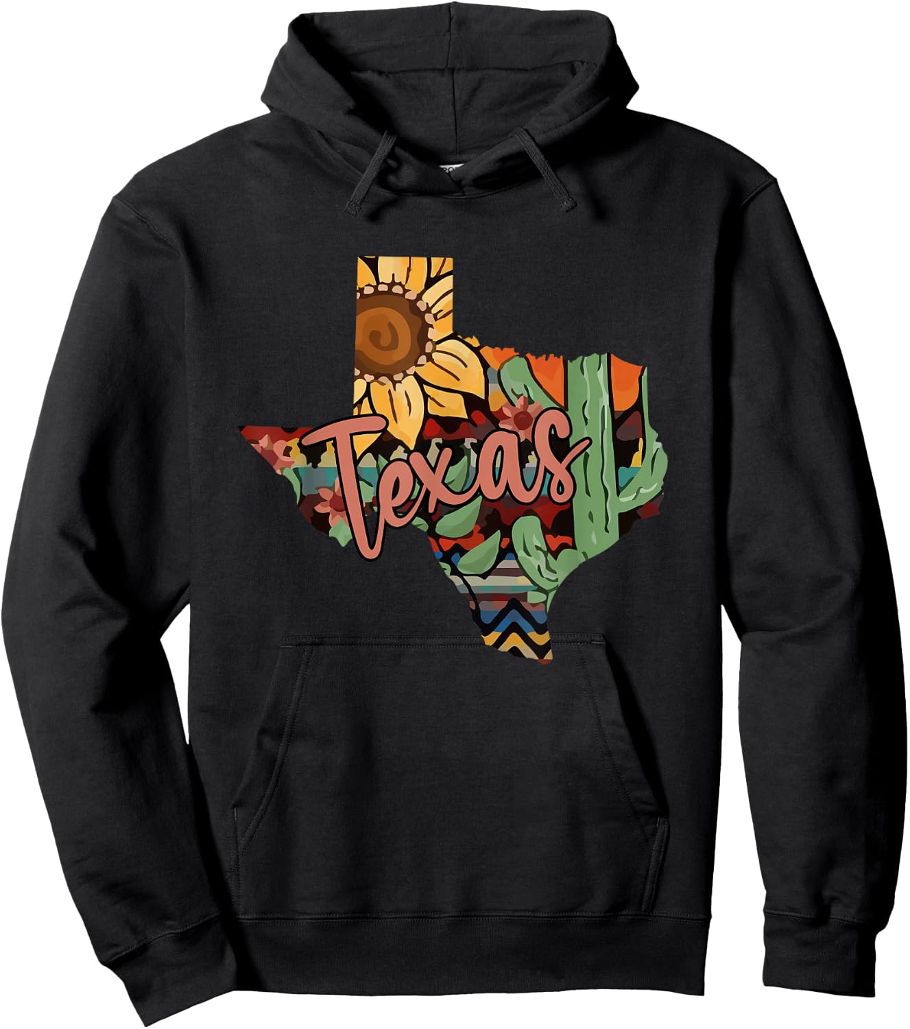 Cute Love Texas State Cactus Sunflower Hoodie - Hoodie | Black