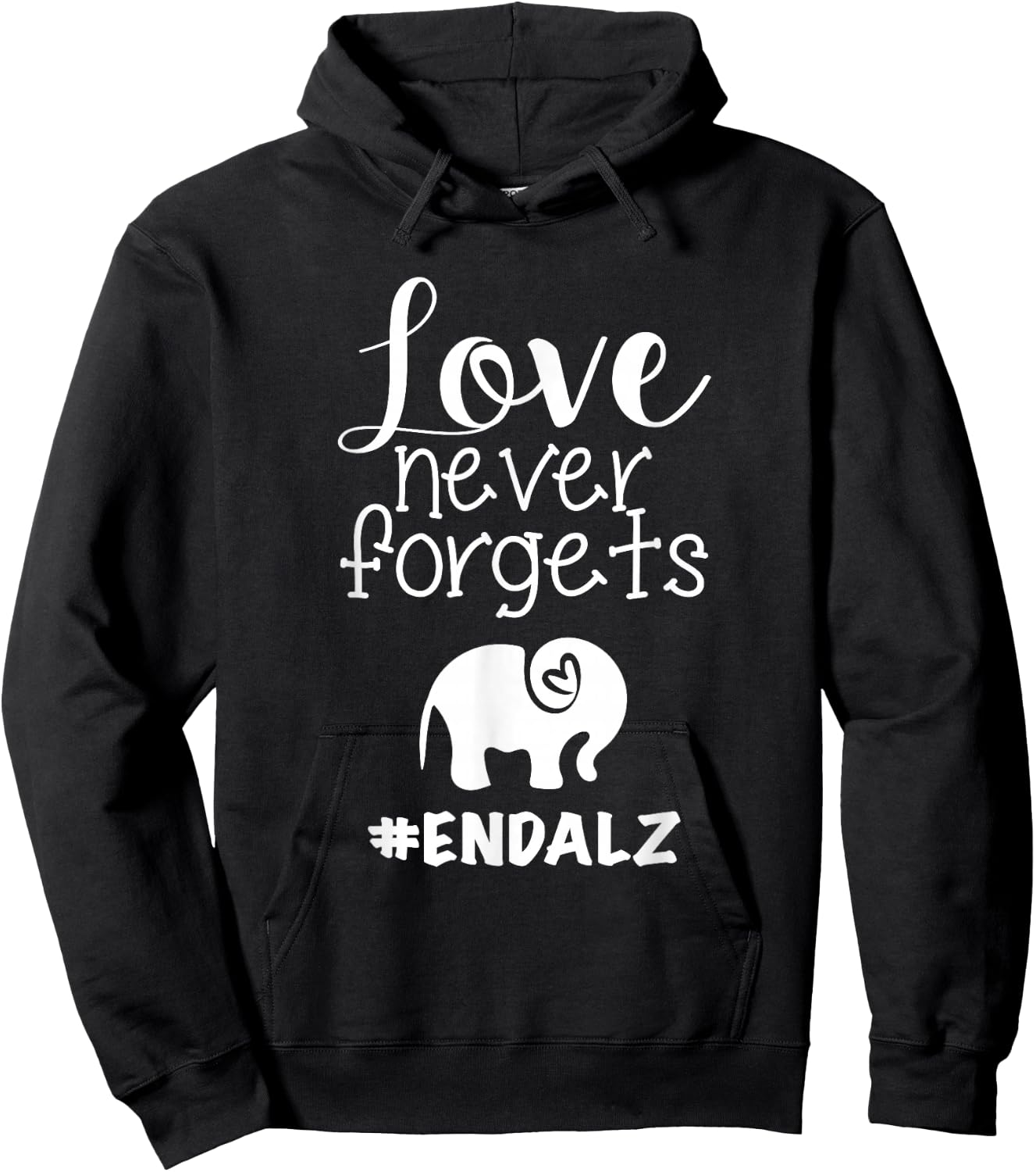 End ALZ Alzheimers Walk Love Never Forgets Elephant Heart Hoodie - Hoodie | Black