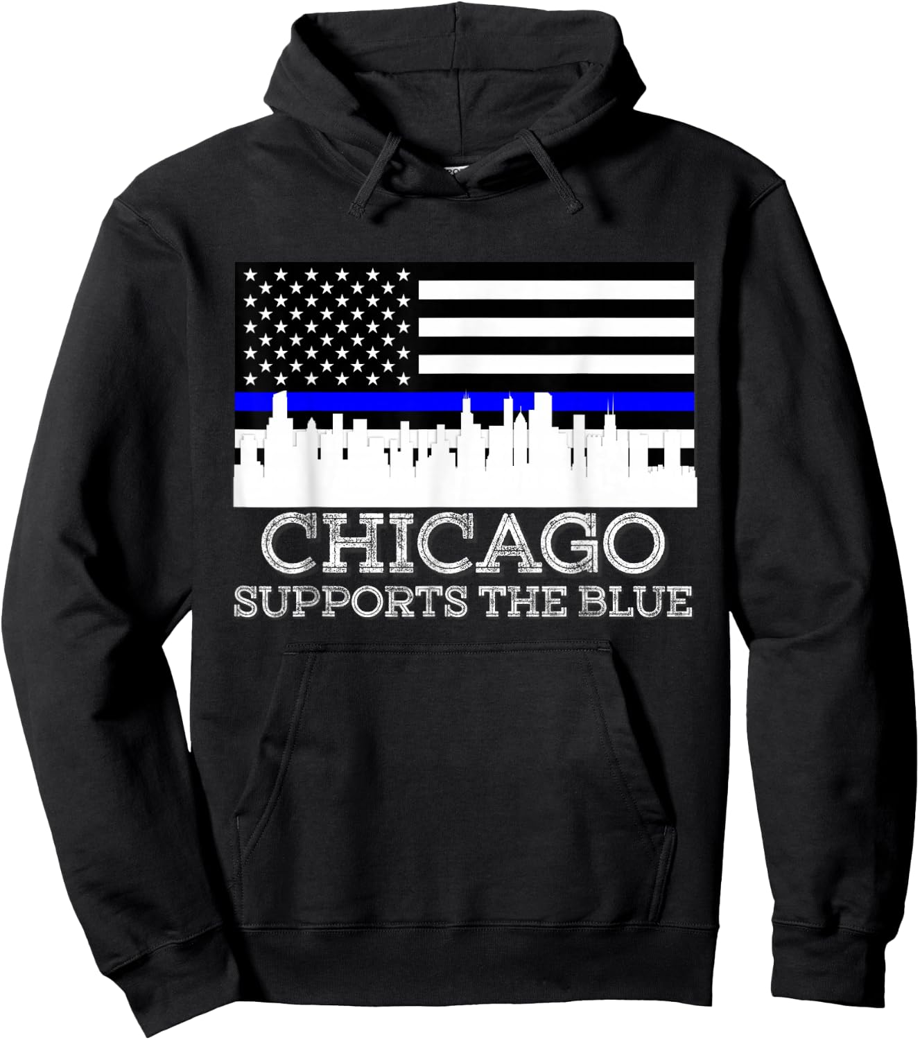 Thin Blue Line Chicago Supports The Blue Police Hoodie - Hoodie | Black