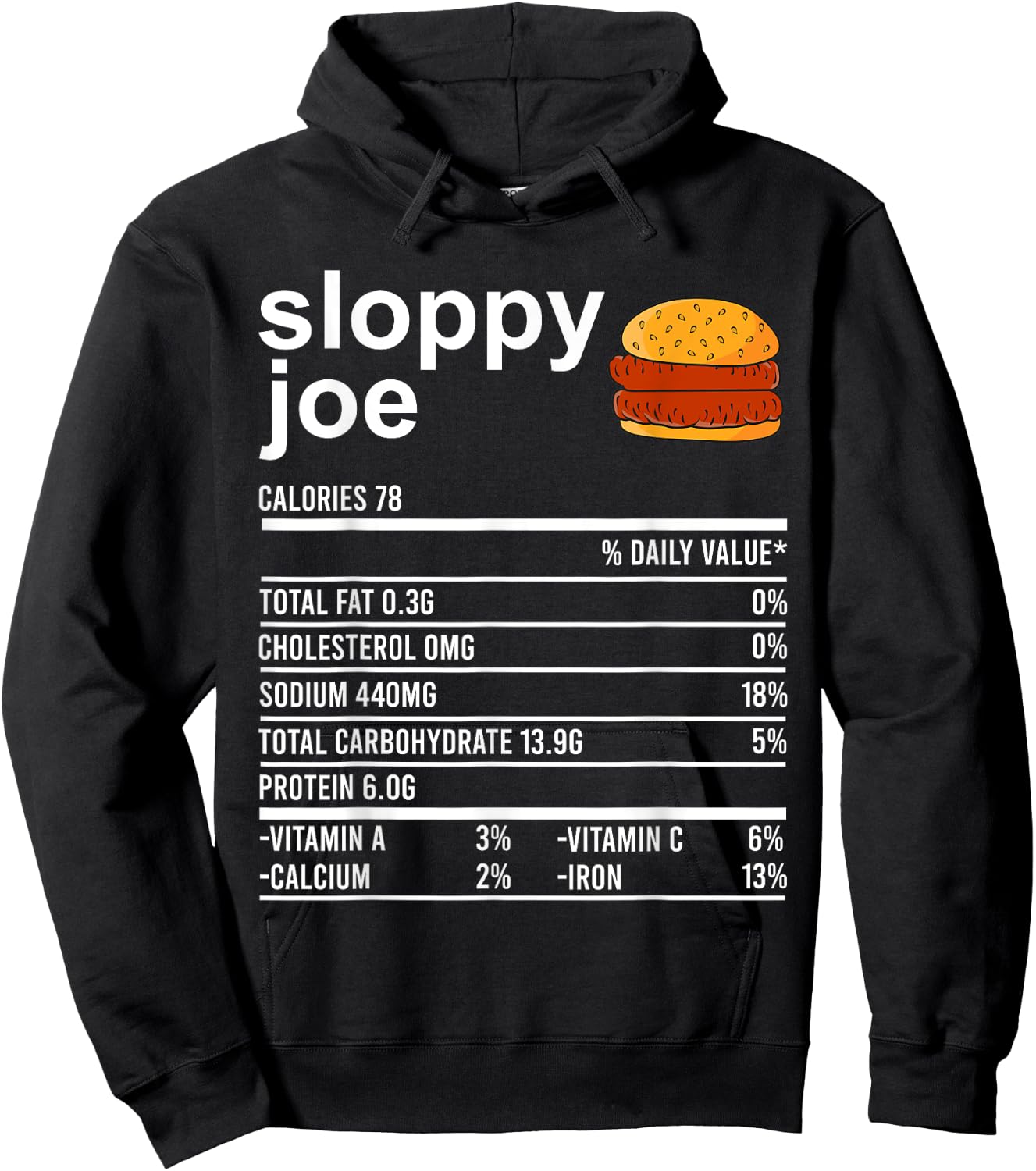 Funny Thanksgiving Food Apparel, Sloppy Joe Nutrition Facts Hoodie - Hoodie | Black