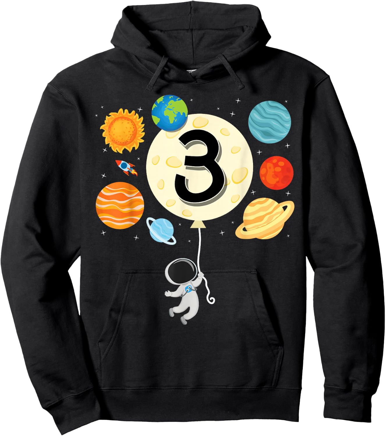 Astronaut Balloon Planets 3rd Birthday Space 3 Year Old Kids Hoodie - Hoodie | Black