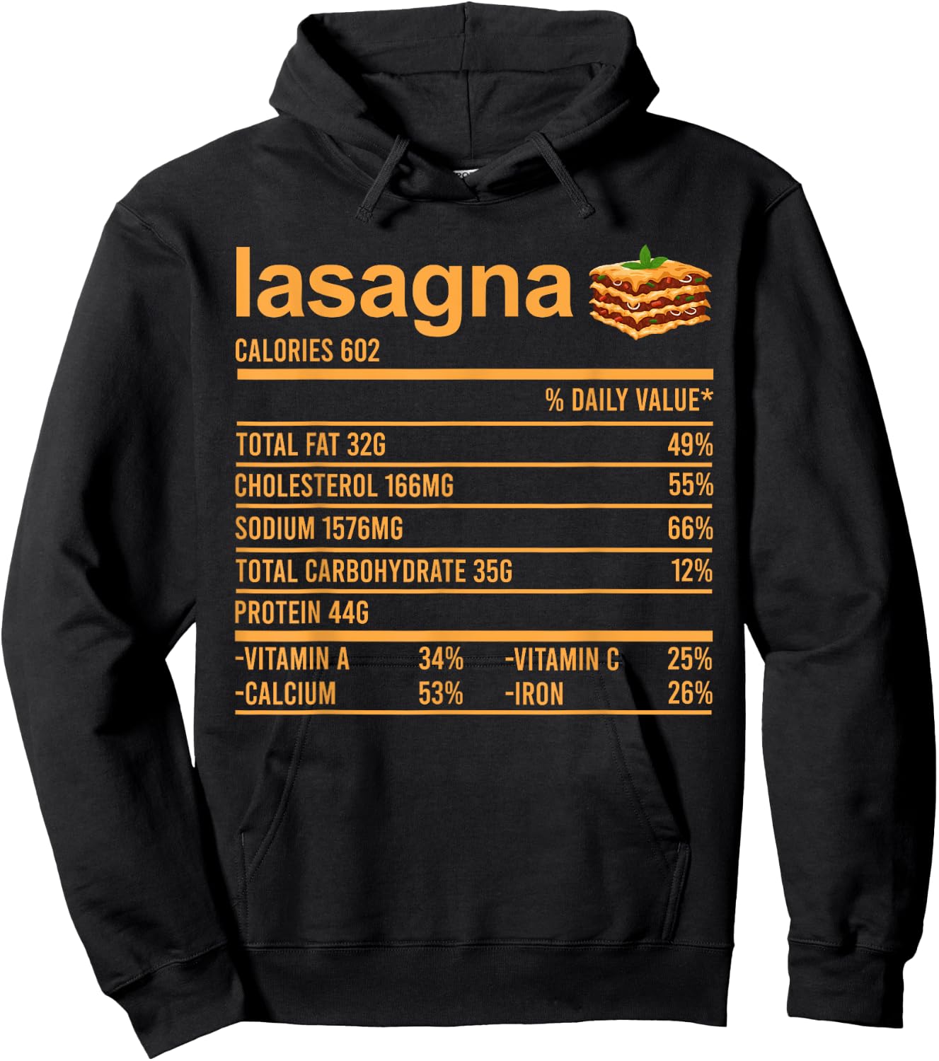 Funny Thanksgiving Nutrition Fact Shirt Lasagna Italian Food Hoodie - Hoodie | Black