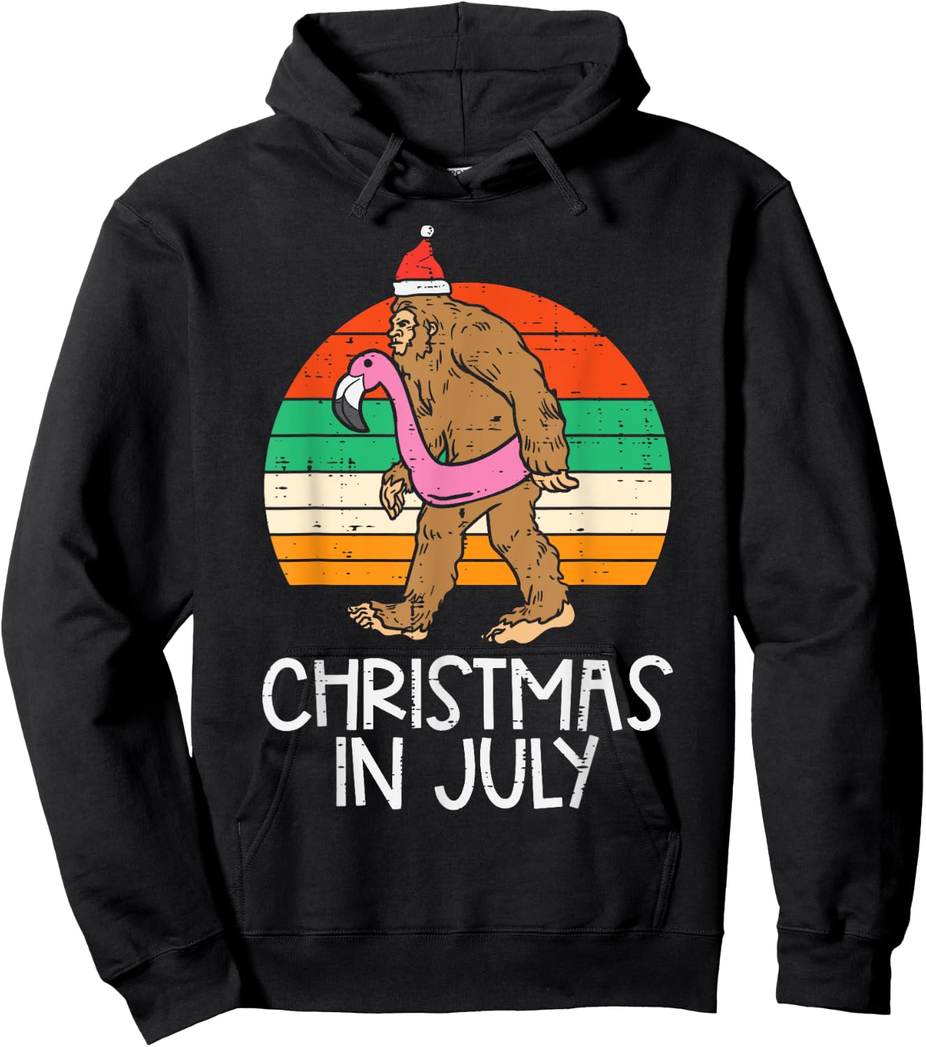 Bigfoot Unicorn Floatie Christmas In July Retro Sasquatch Hoodie - Hoodie | Black