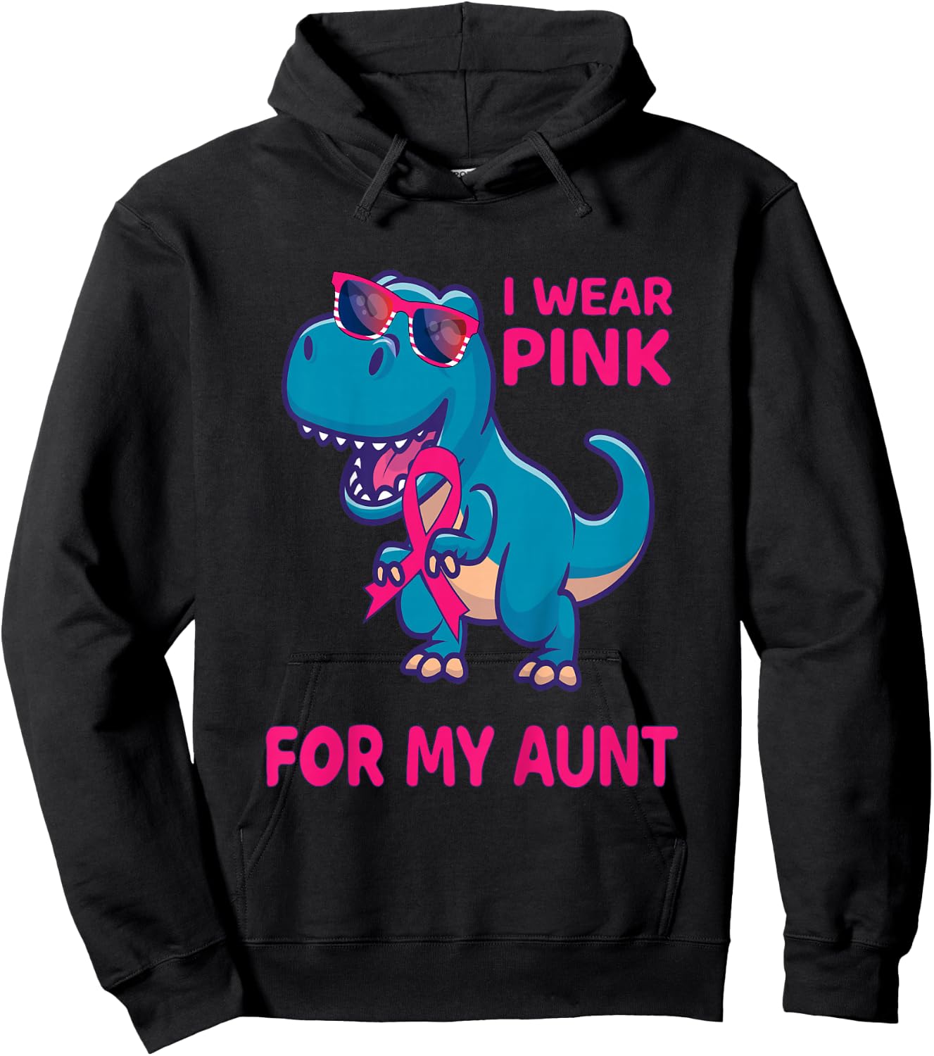 Kids Pink Ribbon T-Rex Aunt Breast Cancer Awareness Boys Toddler Hoodie - Hoodie | Black