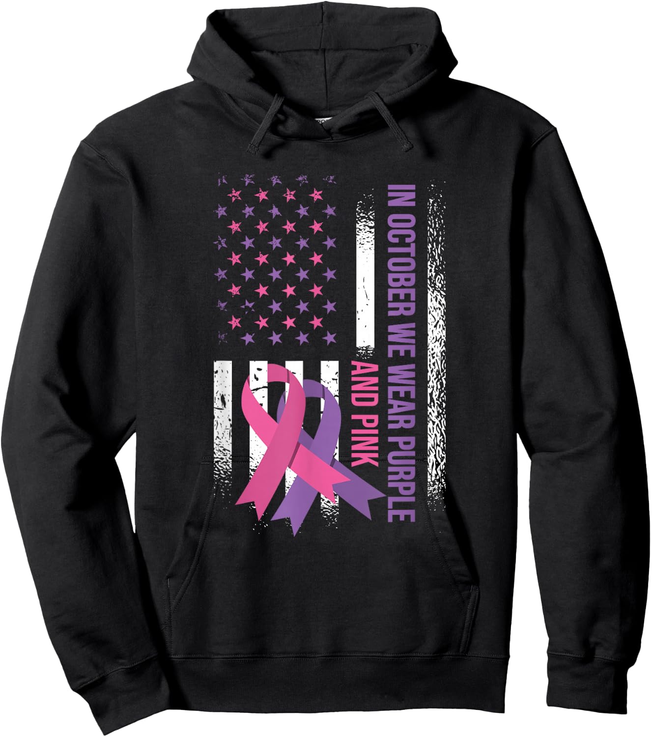 American Flag Breast Cancer and Domestic Violence Awareness Hoodie - Hoodie | Black