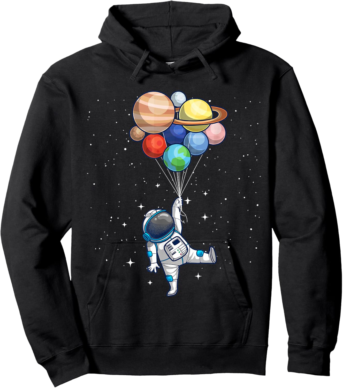 Funny Astronaut with Planets in Hand Women Spaceman Hoodie - Hoodie | Black