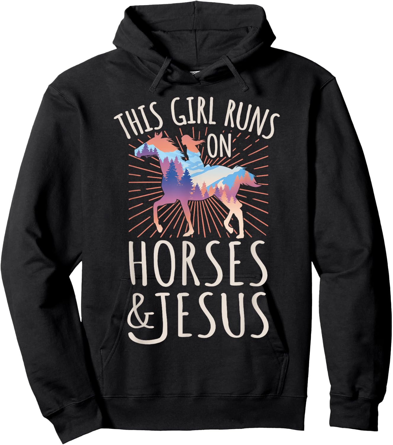 Horse Rider - This Girl Runs On Horses And Jesus Hoodie - Hoodie | Black