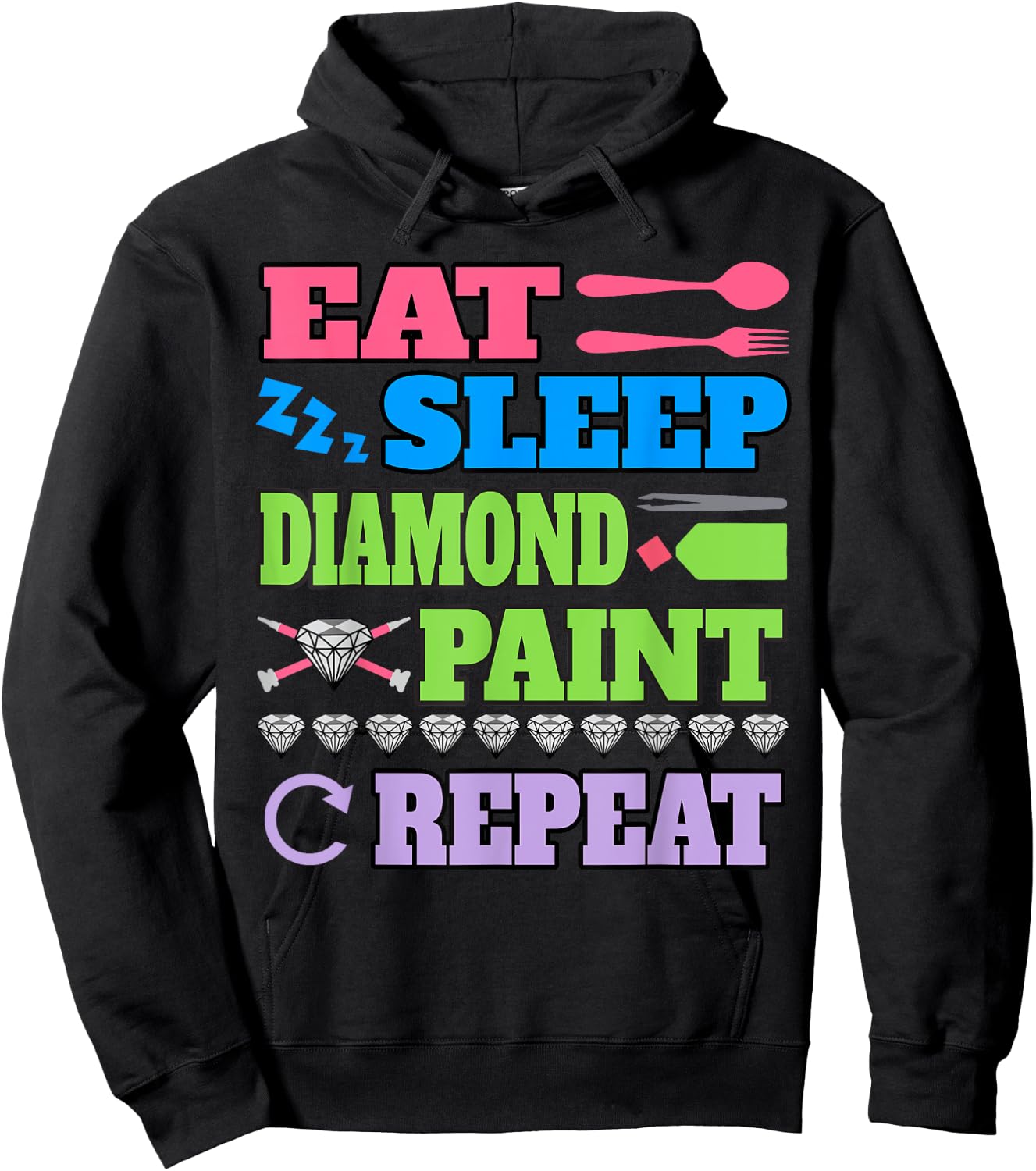 Eat Sleep Diamond Paint Repeat Shirt Diamond Painting Gift Hoodie - Hoodie | Black