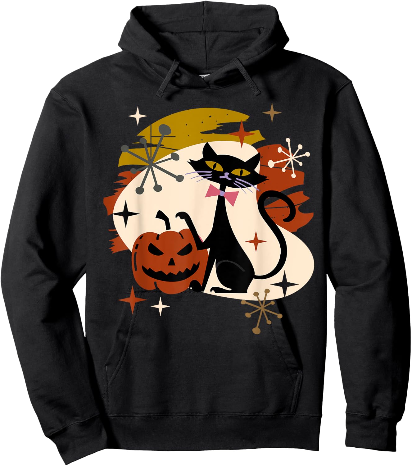 Black Cat and Pumpkin Atomic Retro Halloween Hoodie - Hoodie | Black