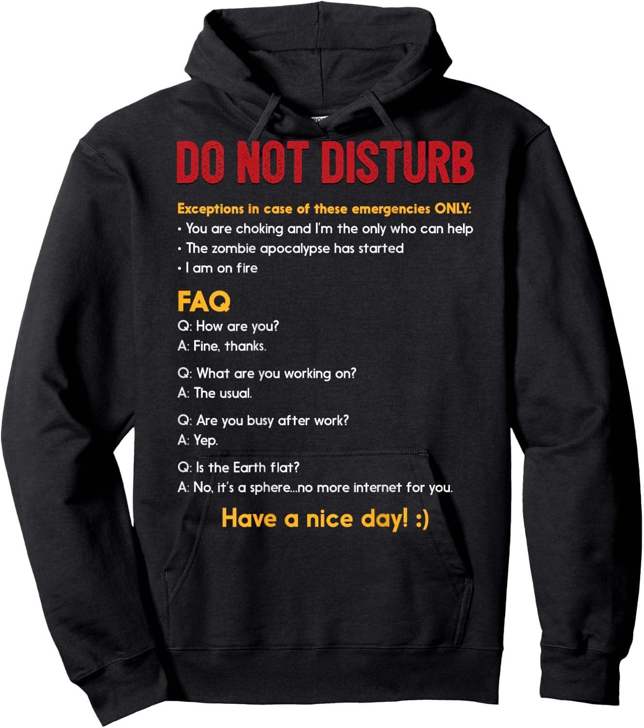 Work Shirt Do Not Disturb Back Print FAQ Meme Hoodie - Hoodie | Black