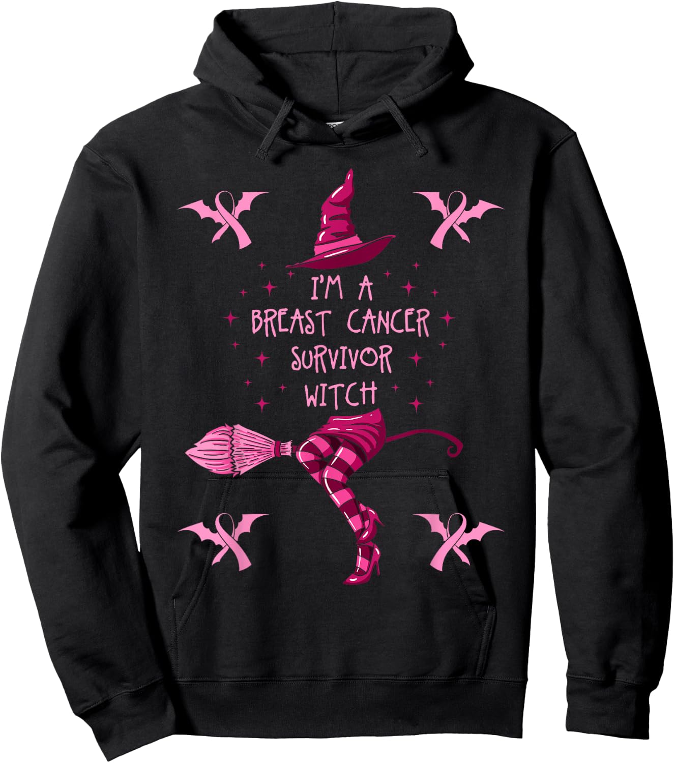 Breast Cancer Halloween Party Witch Pink Ribbon Survivor Hoodie - Hoodie | Black