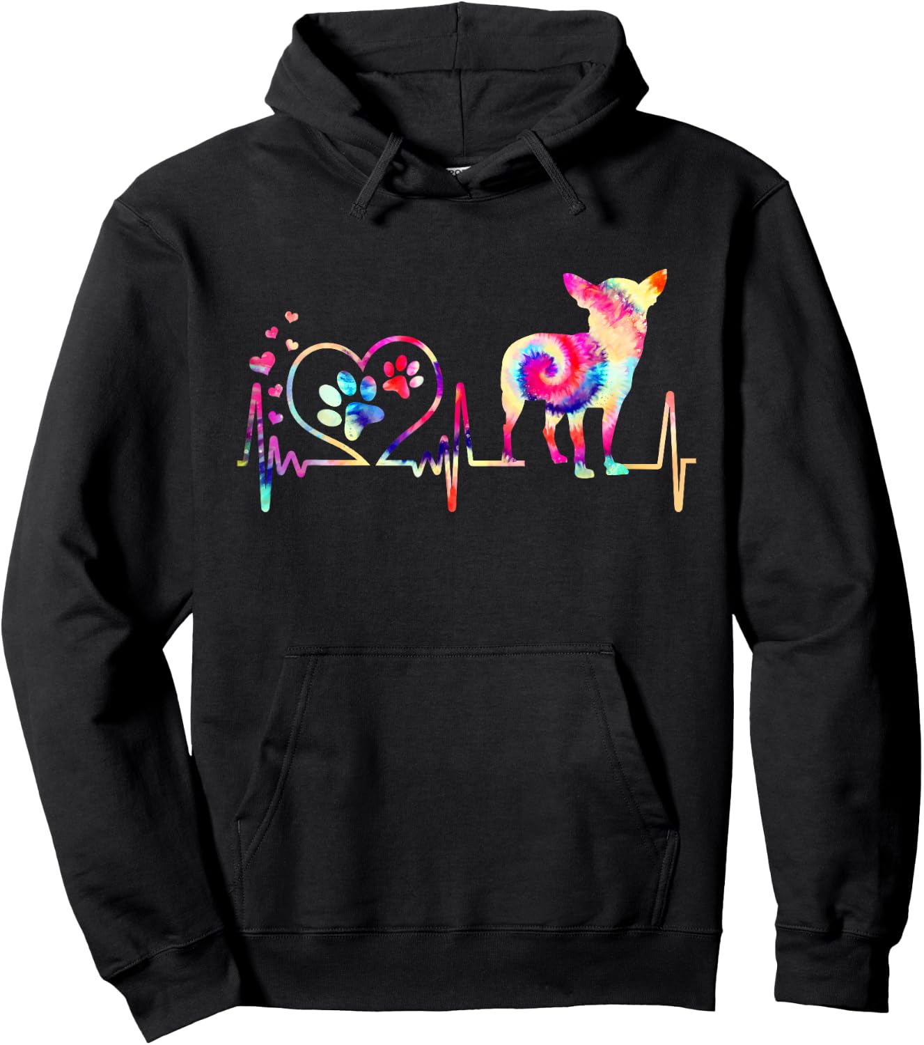Chihuahua Dog Tie Dye Heart Beat Puppy Dog Lover Hoodie - Hoodie | Black