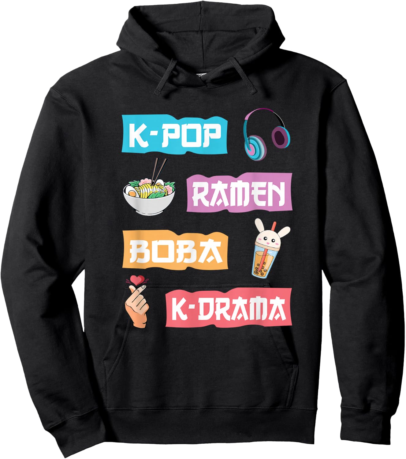 K-Pop Ramen Boba K-Drama - Cute Anime Ramen Small Hoodie - Hoodie | Black