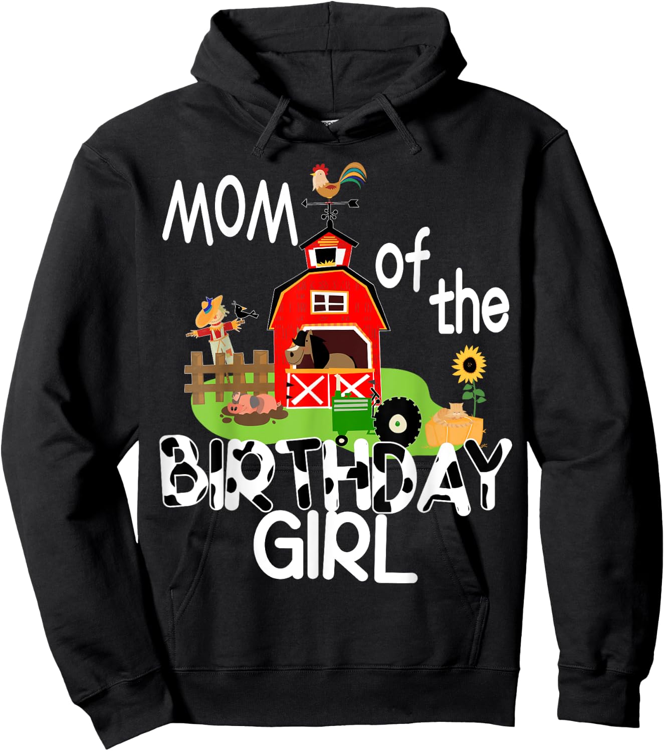 Mom of The Birthday Girl Cow Shirt Farm Barnyard Party Gift Hoodie - Hoodie | Black