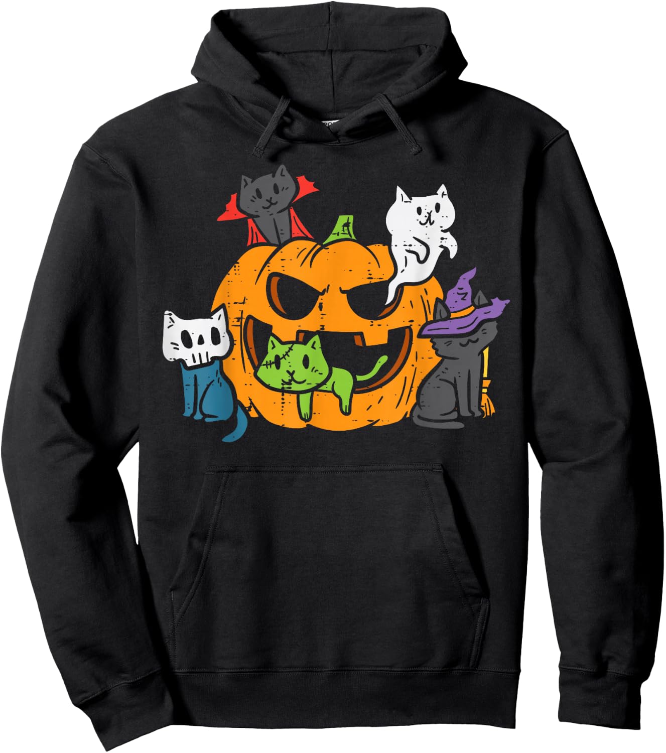 Vampire Ghost Zombie Witch Cats In Pumpkin Cute Halloween Hoodie - Hoodie | Black