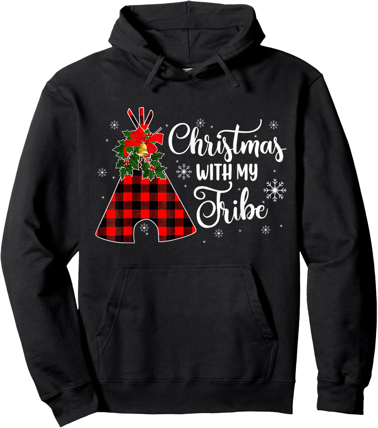 Christmas With My Tribe Buffalo Plaid Family Pajama Hoodie - Hoodie | Black
