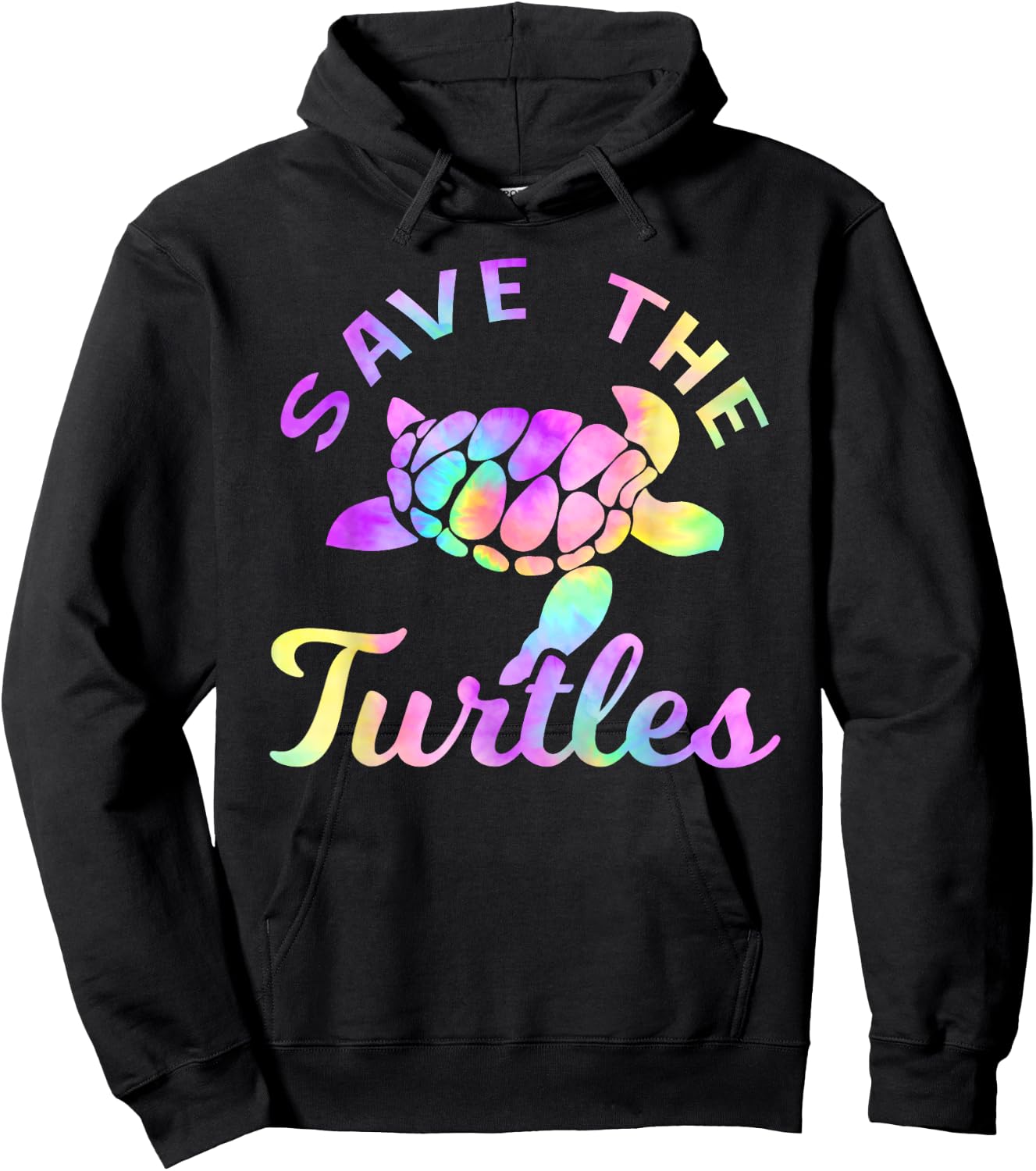 Save The Turtles Pastel Rainbow Tie Dye Turtle Hoodie - Hoodie | Black
