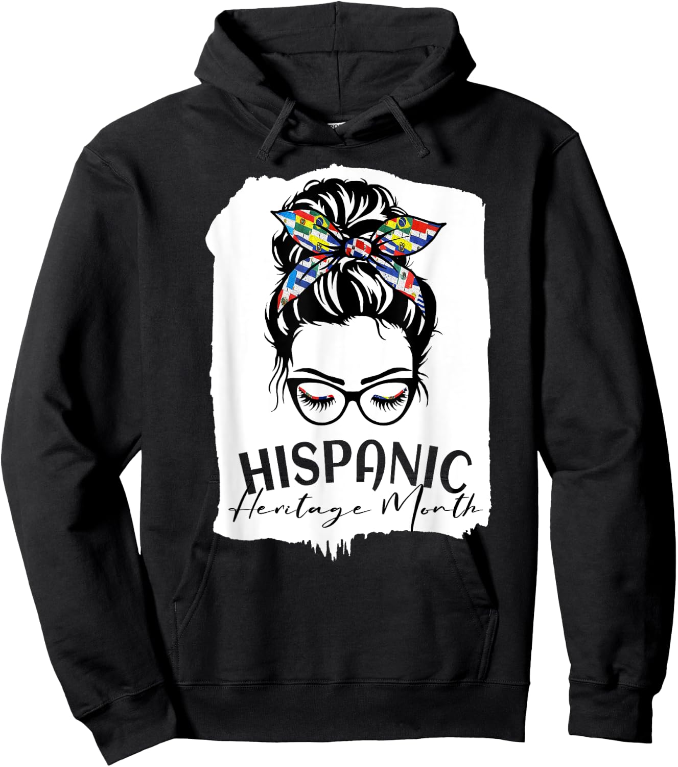 Red National Hispanic Heritage Month Latina Women Messy Bun Hoodie - Hoodie | Black