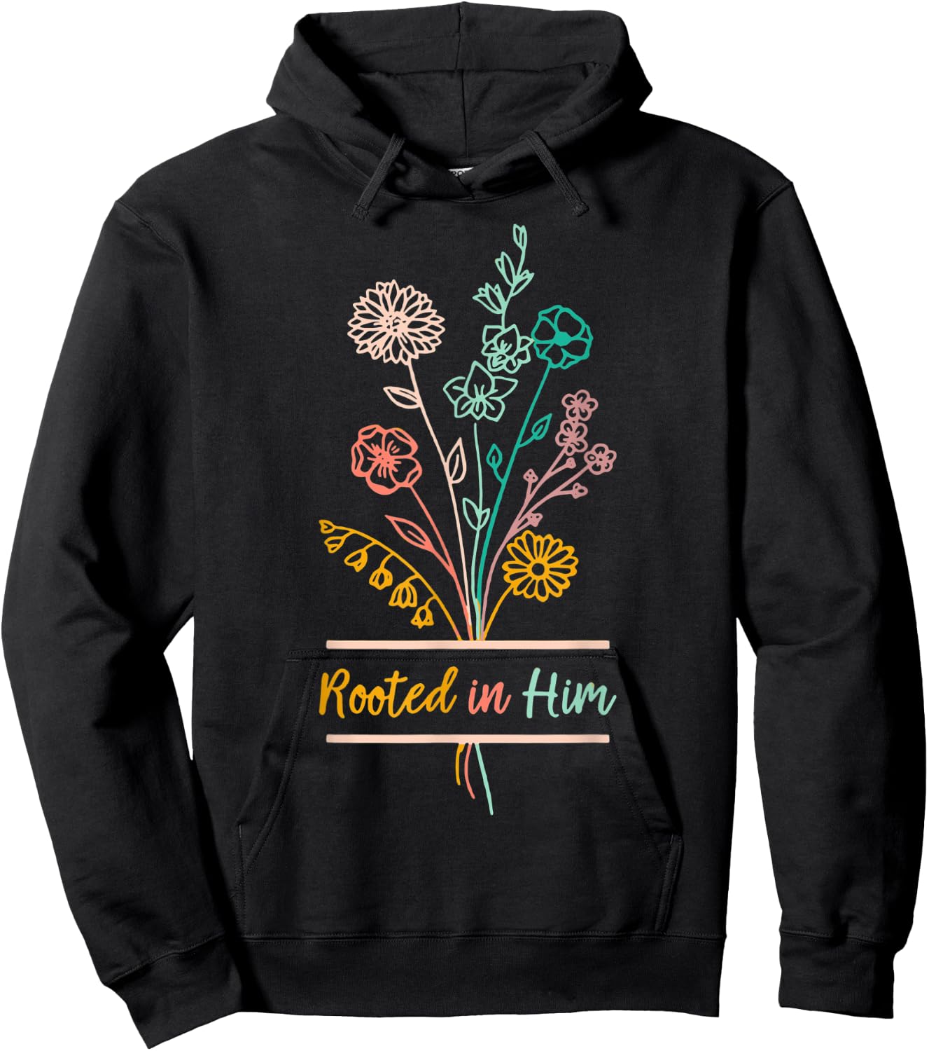 Rooted In Him Colossians 26-7 Christian Floral Graphic Faith Hoodie - Hoodie | Black