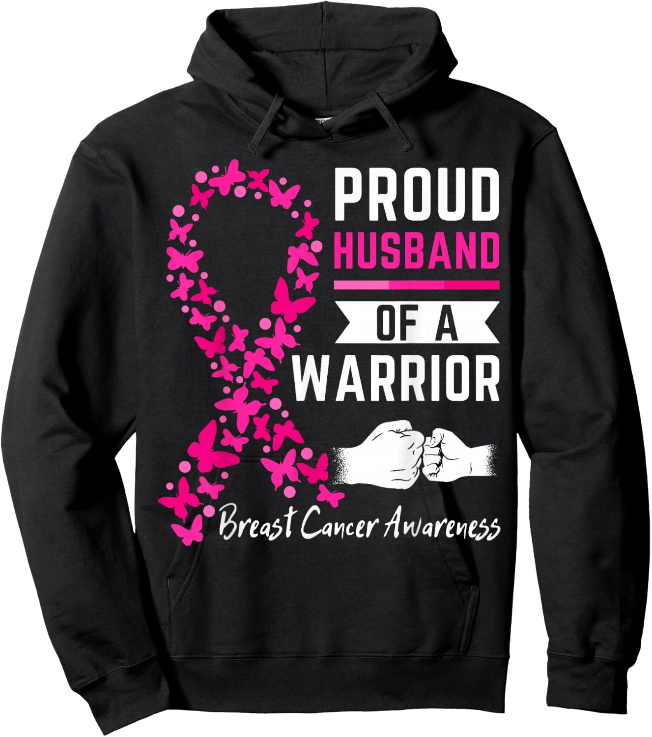Proud husband of a warrior Wife Breast cancer awareness Hoodie - Hoodie | Black