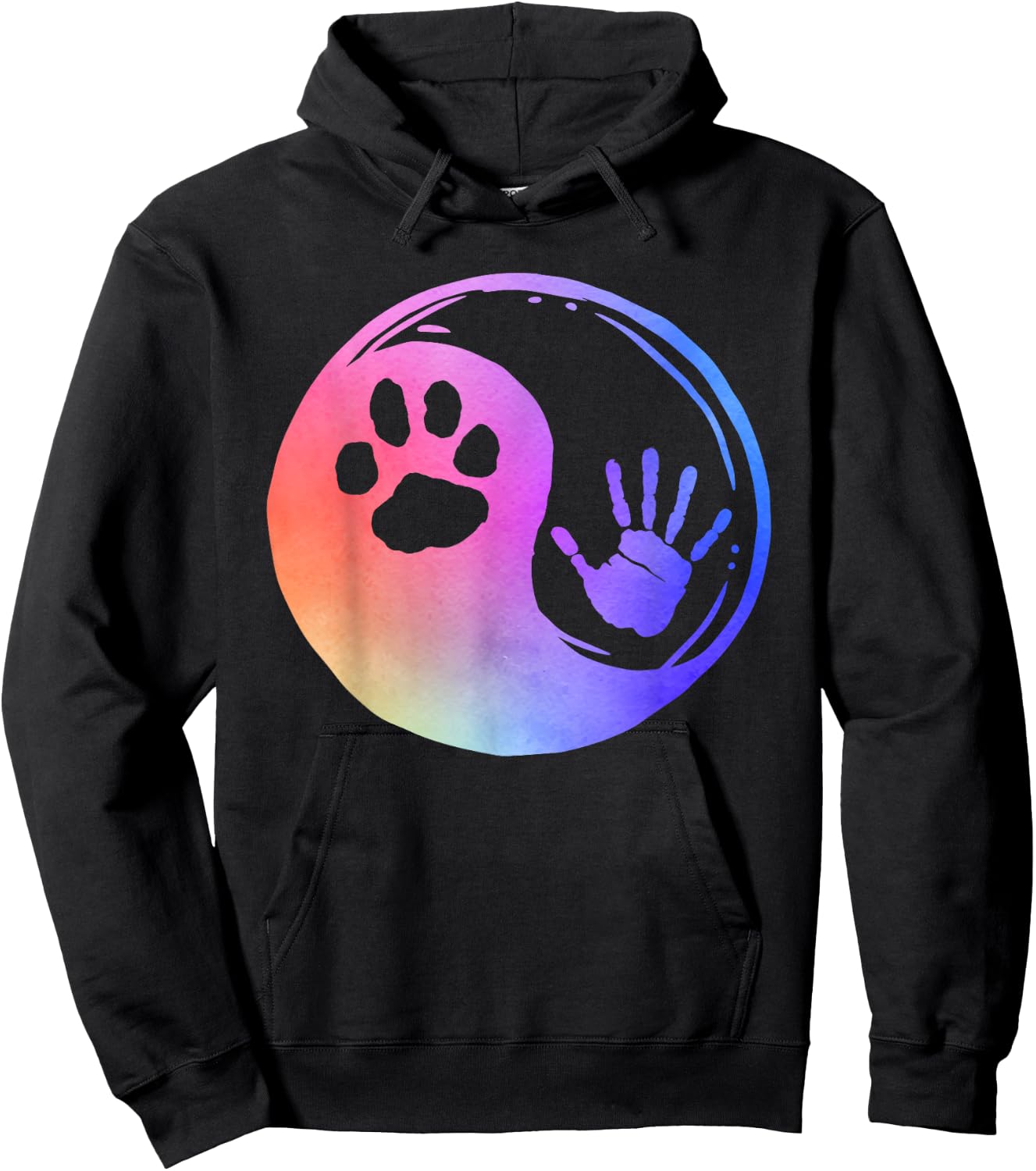 Dog Cat Paw Print Hand Yin Yang Rainbow Pawprint Hand Print Hoodie - Hoodie | Black