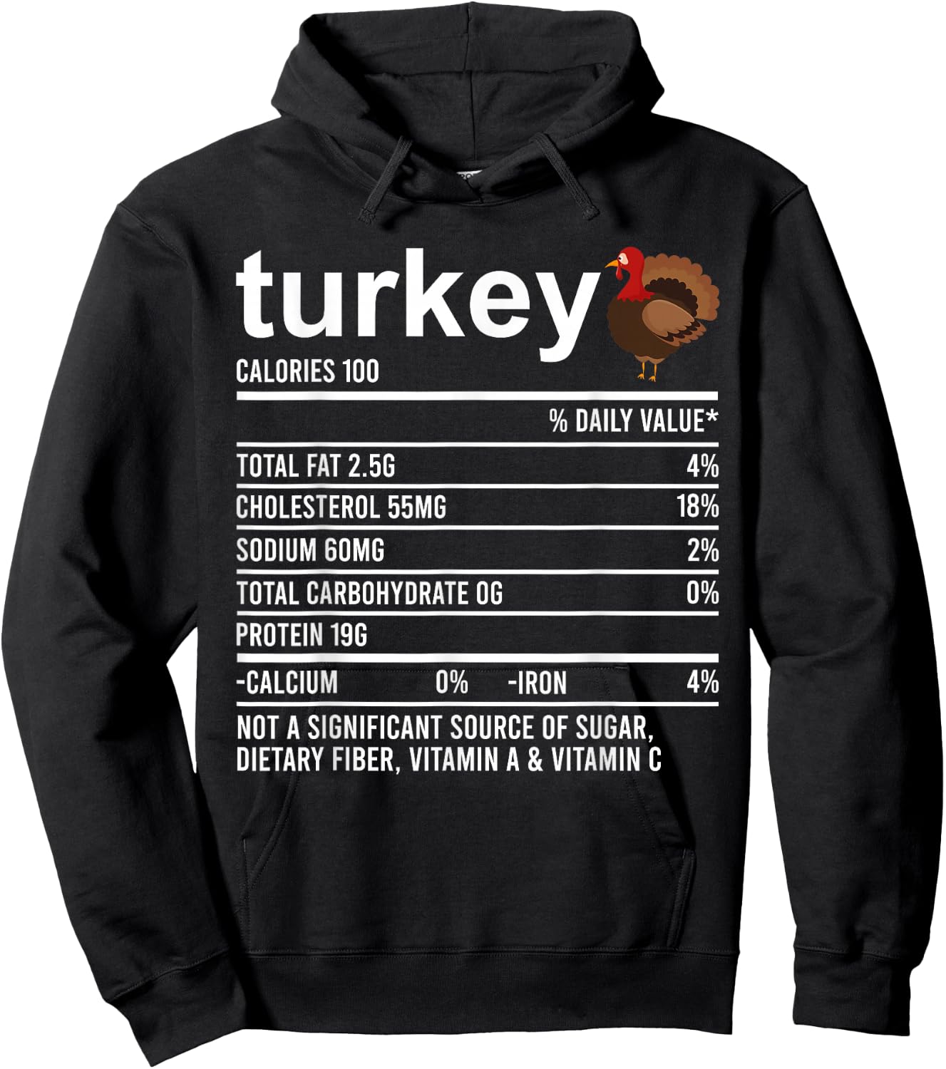 Thanksgiving Christmas Nutrition Shirt Clothing Co Funny Turkey Nutrition Fact Foodie Hoodie - Hoodie | Black