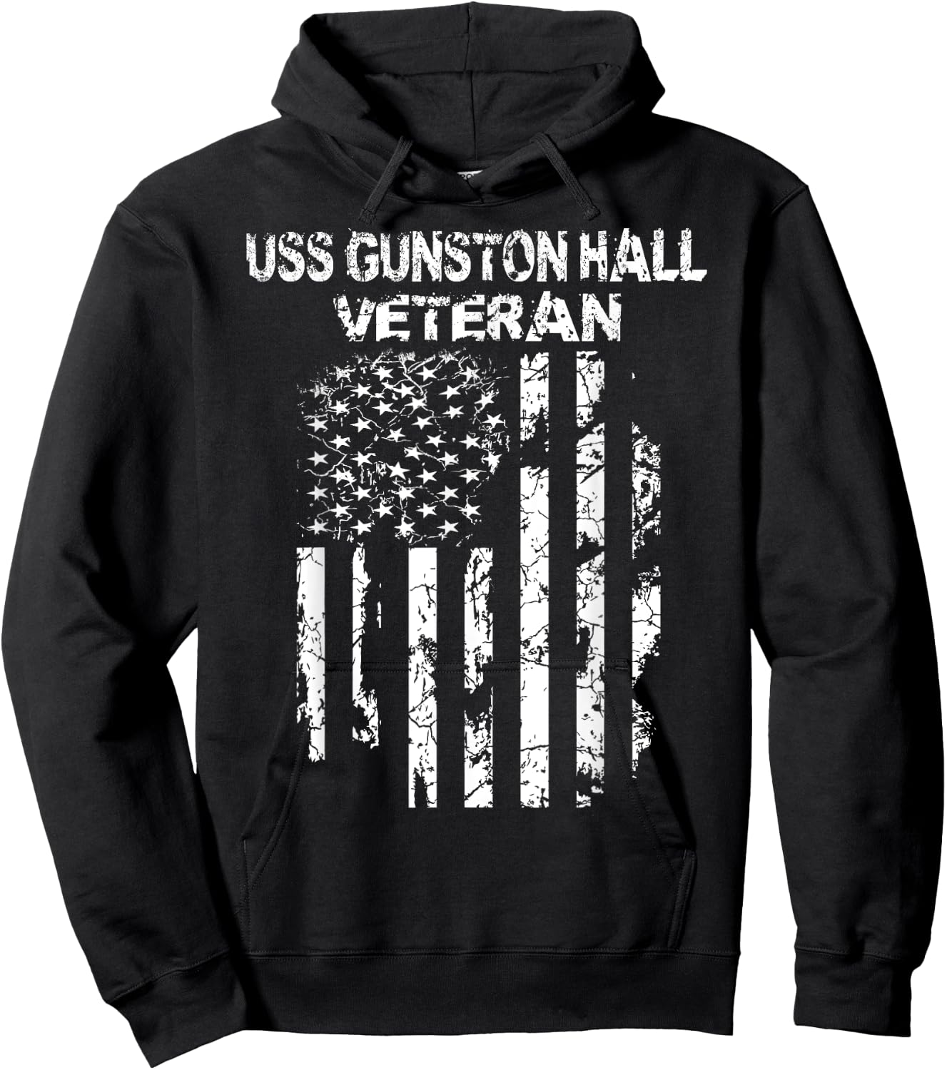 USS Gunston Hall Military Veteran Distressed USA Flag Men Hoodie - Hoodie | Black