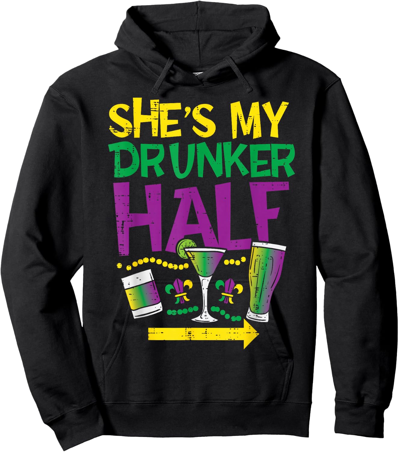 She's My Drunker Half Matching Couple Boyfriend Mardi Gras Hoodie - Hoodie | Black
