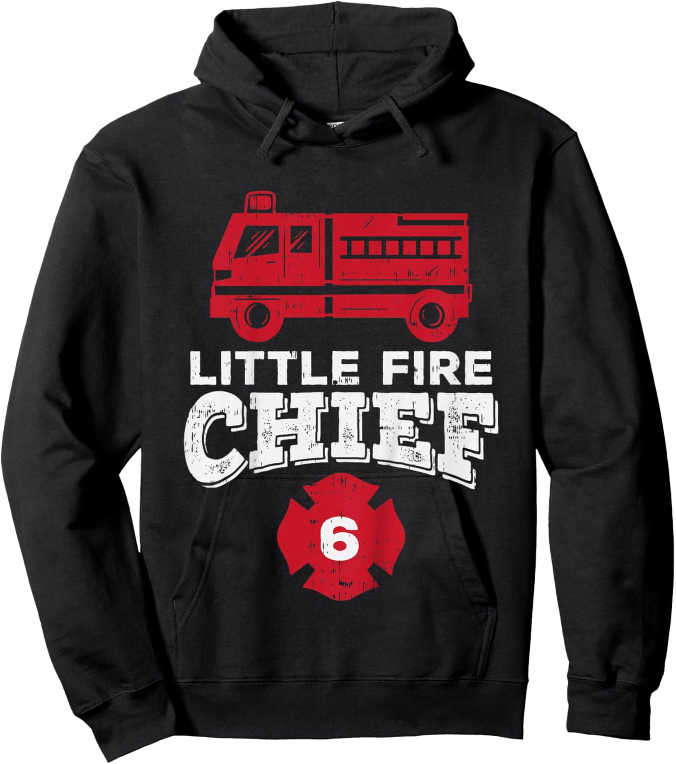 Kids Little Fire Chief 6 Truck 6th Birthday Firefighter Boys Gift Hoodie - Hoodie | Black