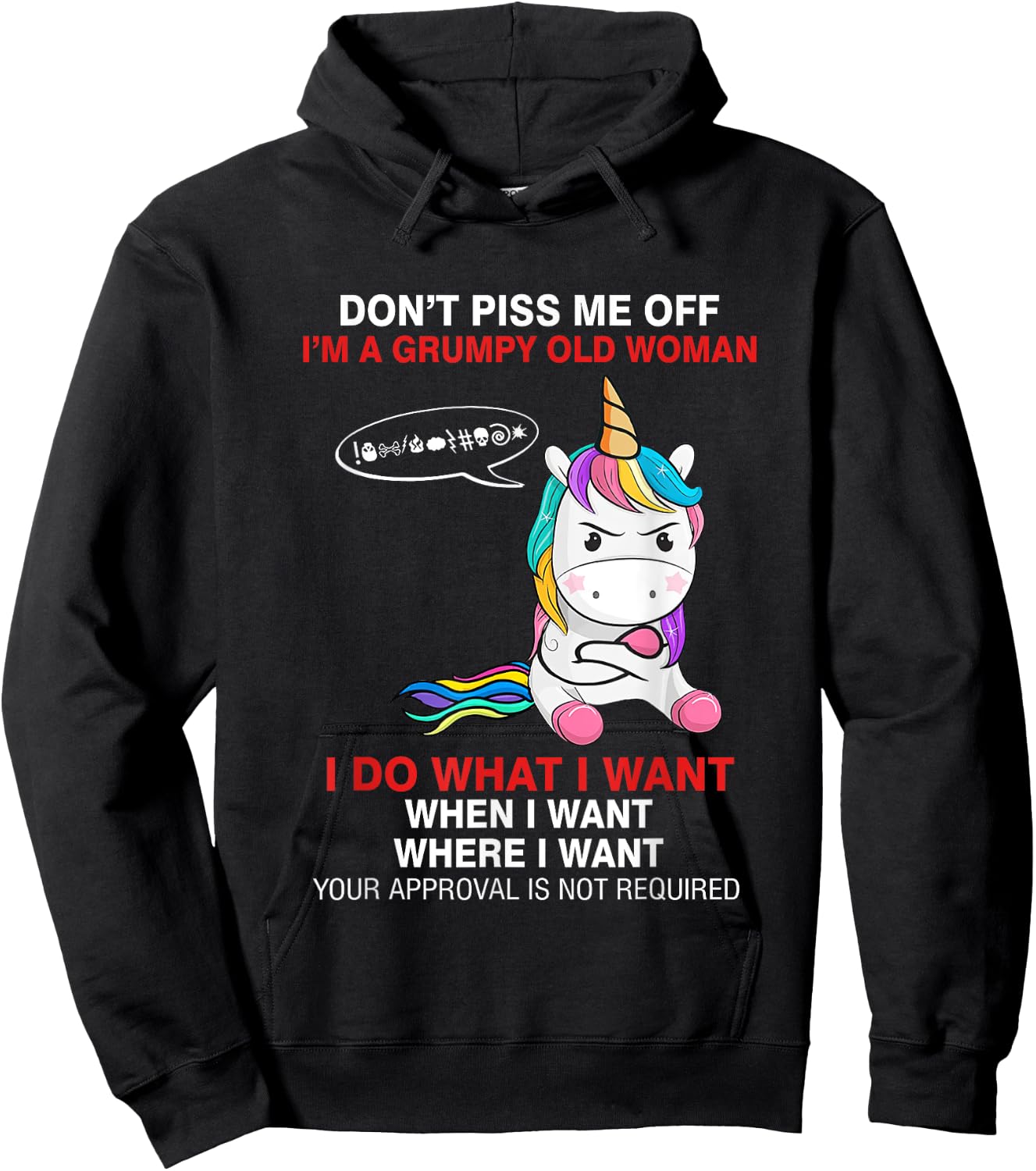 Don't Piss Me Off I'm A Grumpy Old Woman Funny Unicorn Quote Hoodie - Hoodie | Black