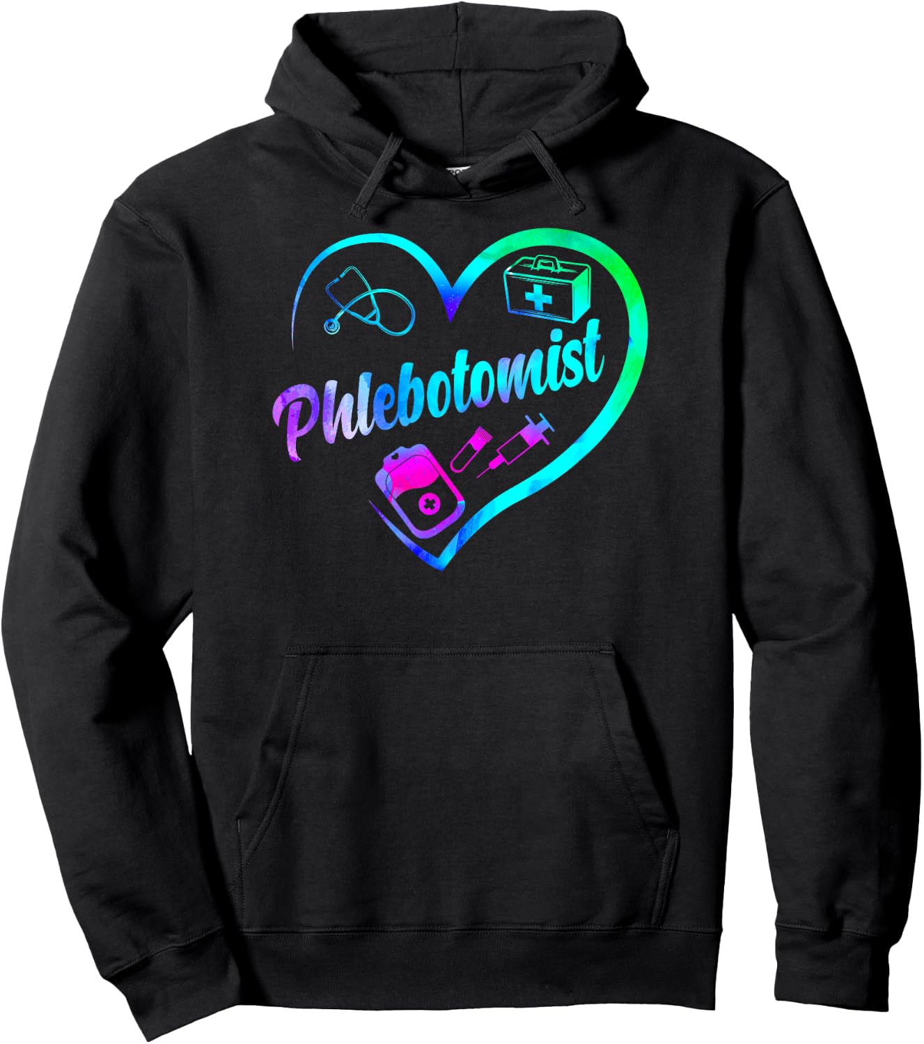 Phlebotomist Tech Technician Heart Watercolor Hoodie - Hoodie | Black