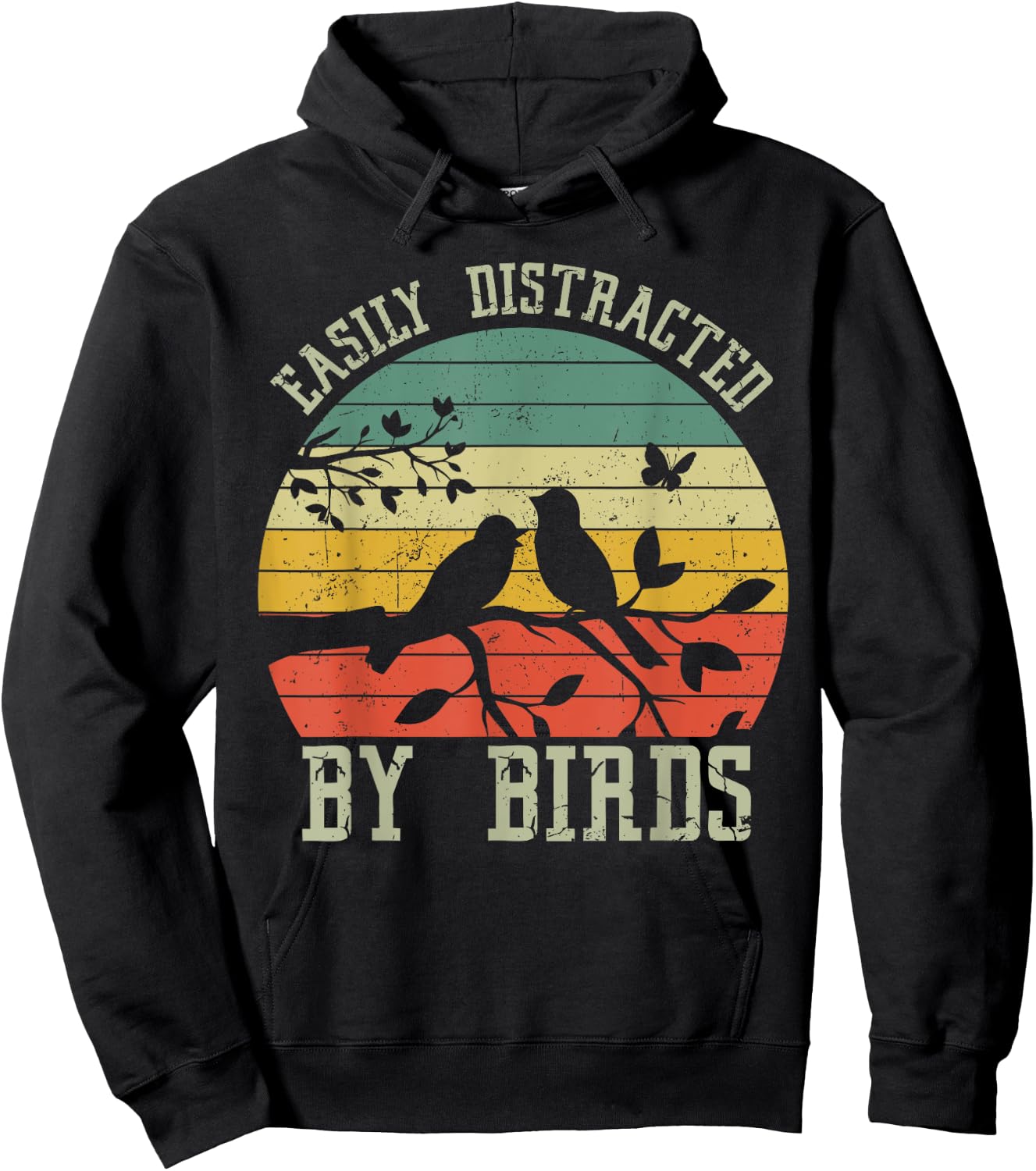Vintage Easily Distracted by Birds - Funny for Bird Watcher Hoodie - Hoodie | Black