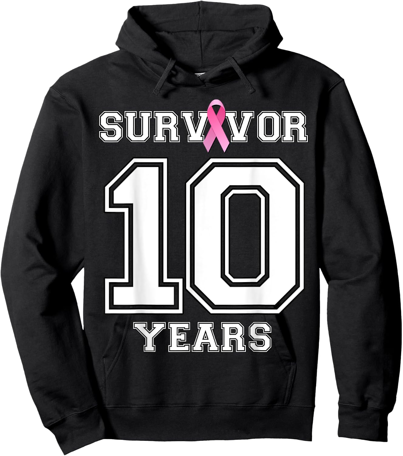 10 Years Breast Cancer Survivor Gifts Pink Ribbon Hoodie - Hoodie | Black