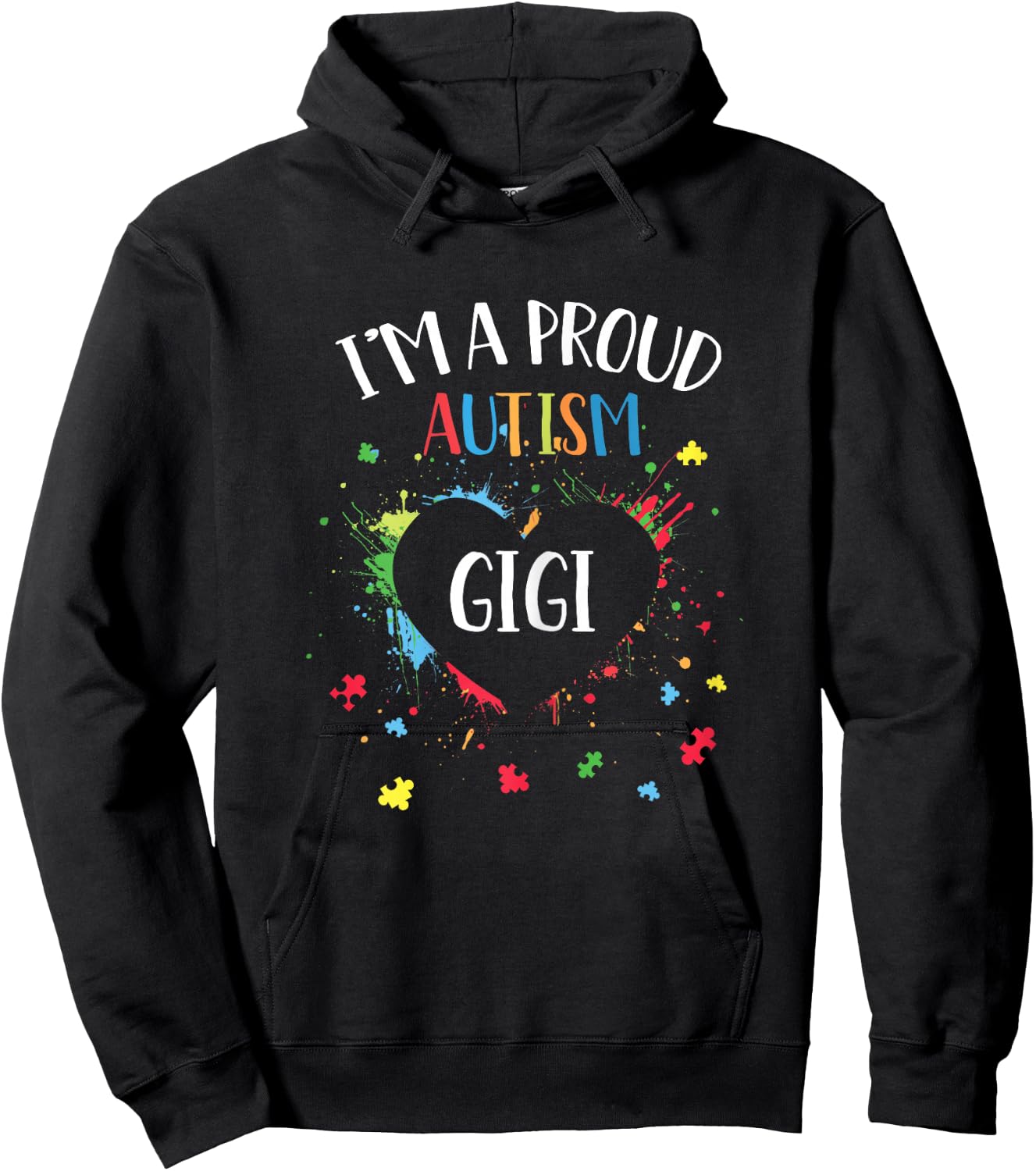 Puzzle Heart I'm A Proud Autism Gigi Autism Awareness Hoodie - Hoodie | Black