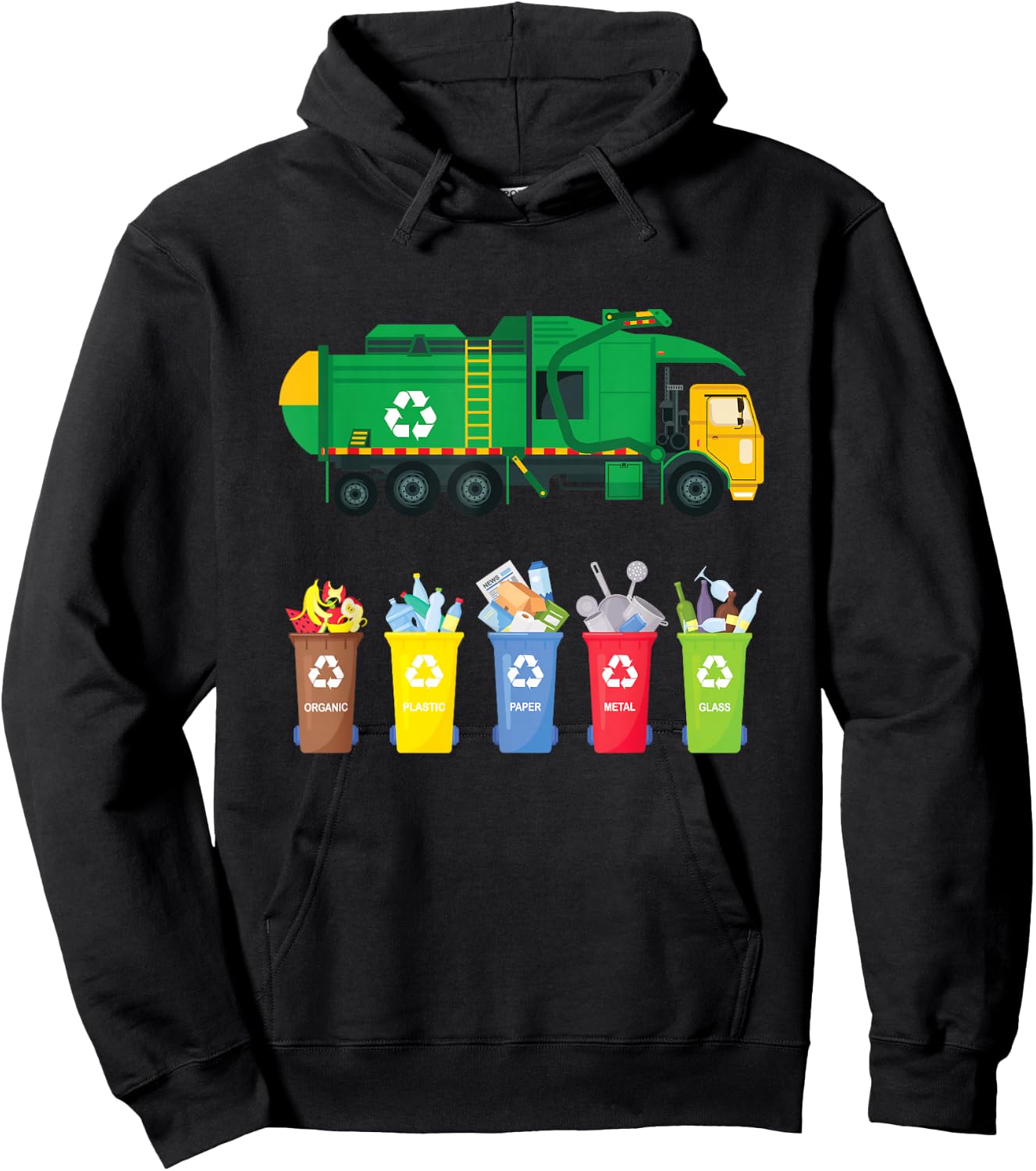 Recycling Trash Truck Kids Garbage Truck Hoodie - Hoodie | Black
